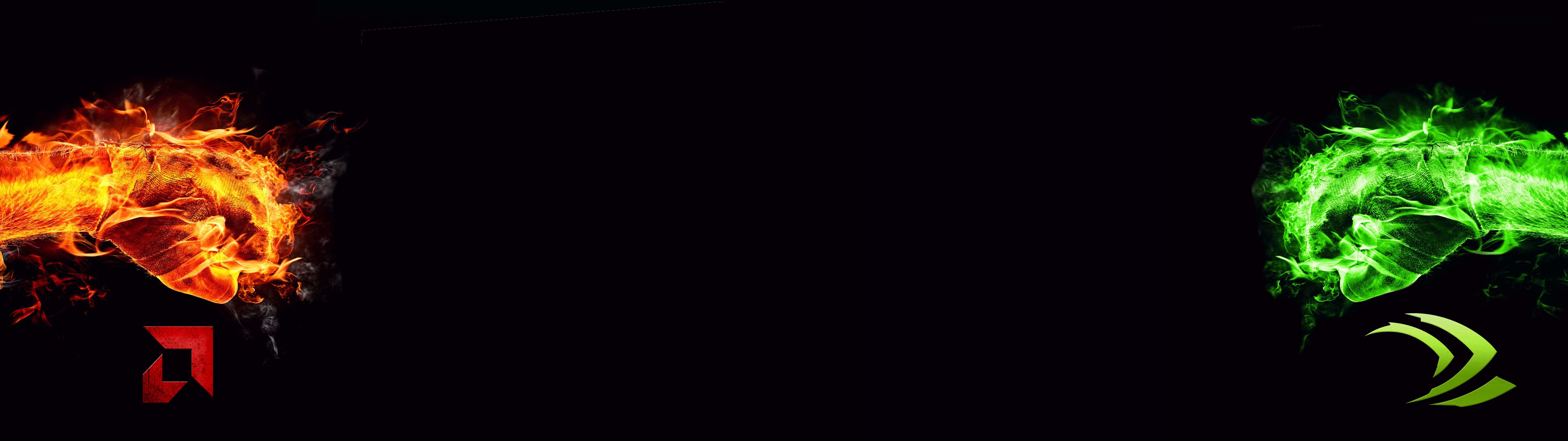 AMD, Nvidia, Pugni di fuoco, Rosso, Verde, 3840x1080, sfondo per PC