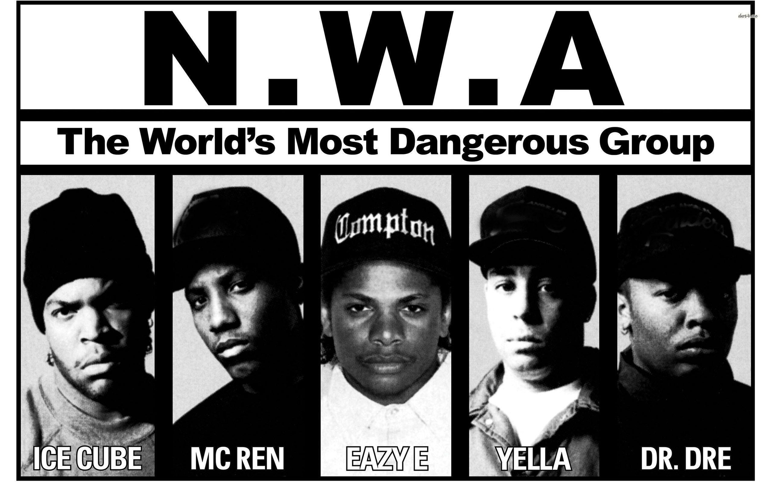N.W.A, The World's Most Dangerous Group, Ice Cube, MC Ren, Eazy-E, DJ Yella, Dr. Dre, Bianco e nero, sfondo per PC