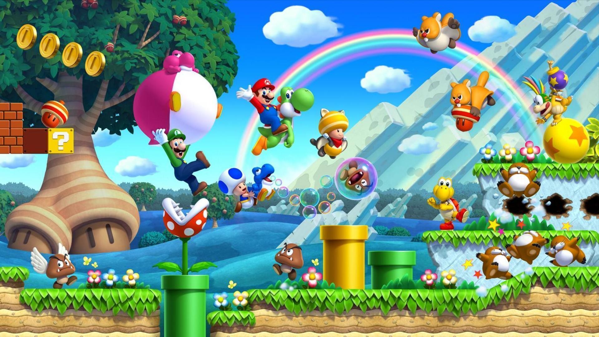 New Super Mario Bros. U, Mario, Luigi, Arcobaleno, Full HD, sfondo per PC e portatile