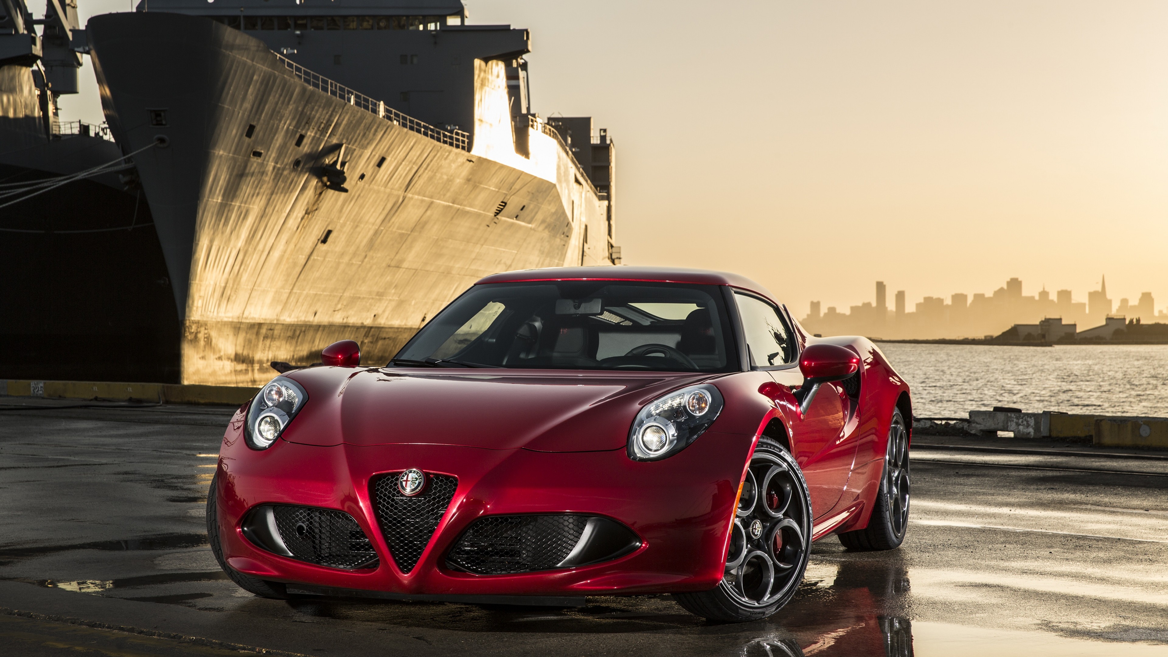 Alfa Romeo 4C, Alfa Romeo, Porto, Tramonto, 4K, sfondo per PC e portatile