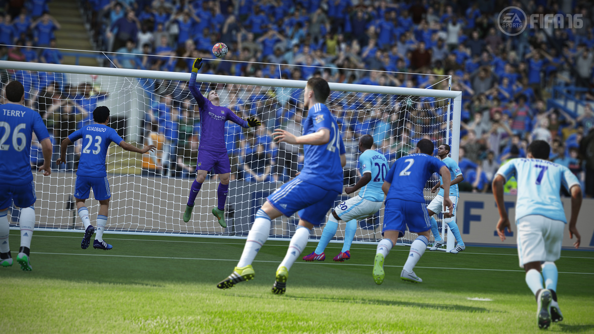 Chelsea FC, Manchester City, FIFA 16, Calcio d'angolo, Area di rigore, sfondo widescreen Full HD