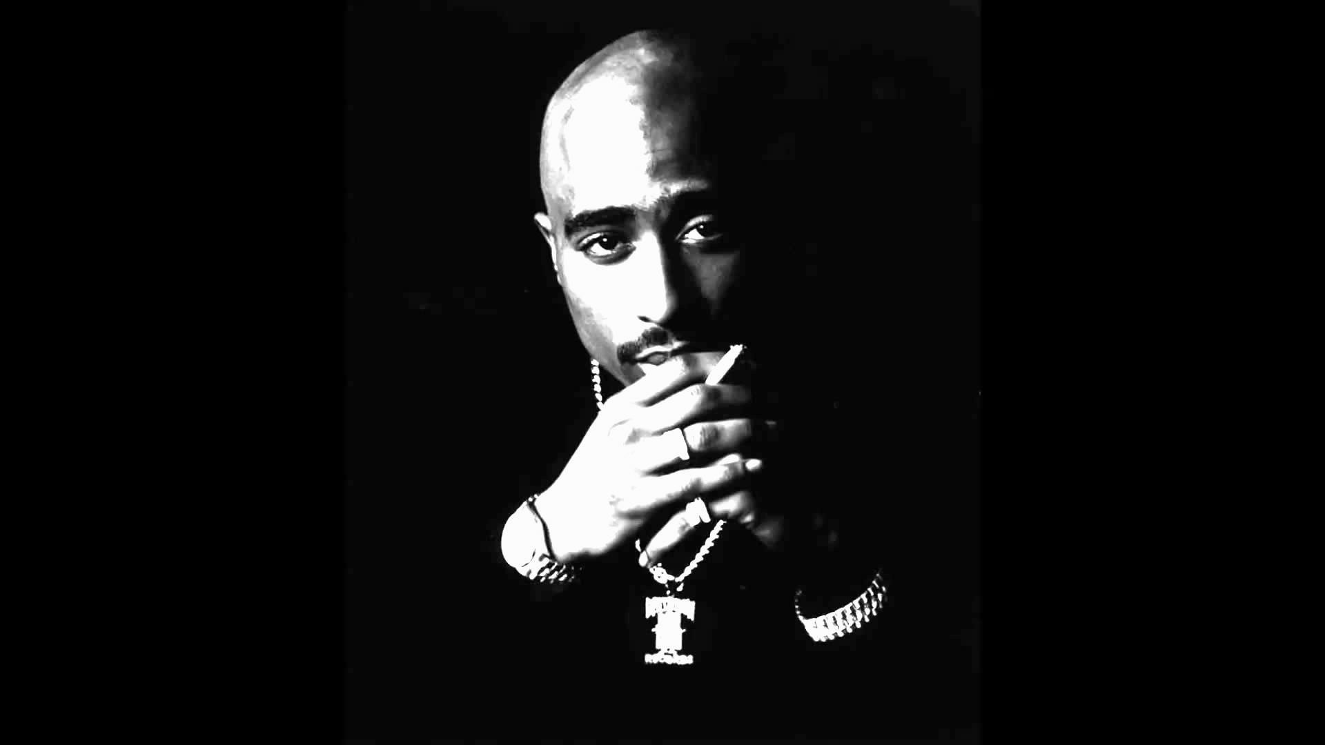 Tupac Shakur, 2Pac, Bianco e nero, Sfondo nero, Full HD, wallpaper per portatile