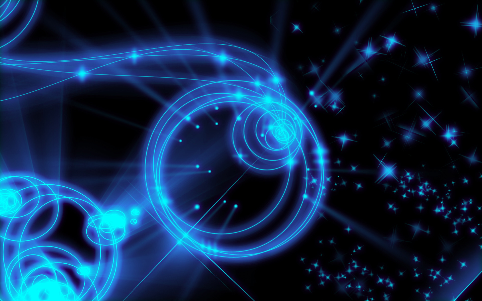 Cerchi di luce, Azzurro, Sfondo nero, Neon, Full HD, wallpaper per PC