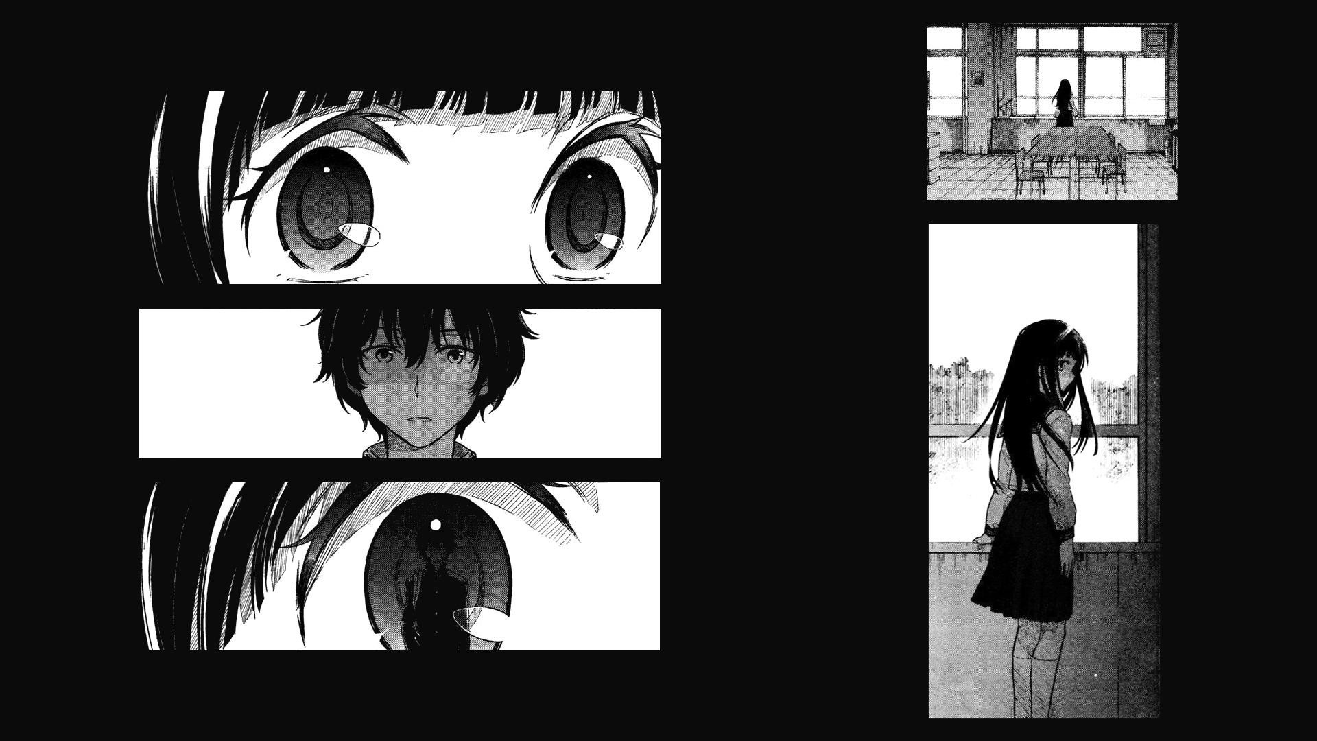 Hyouka, Manga, Occhi, Bianco e nero, Full HD, sfondo desktop