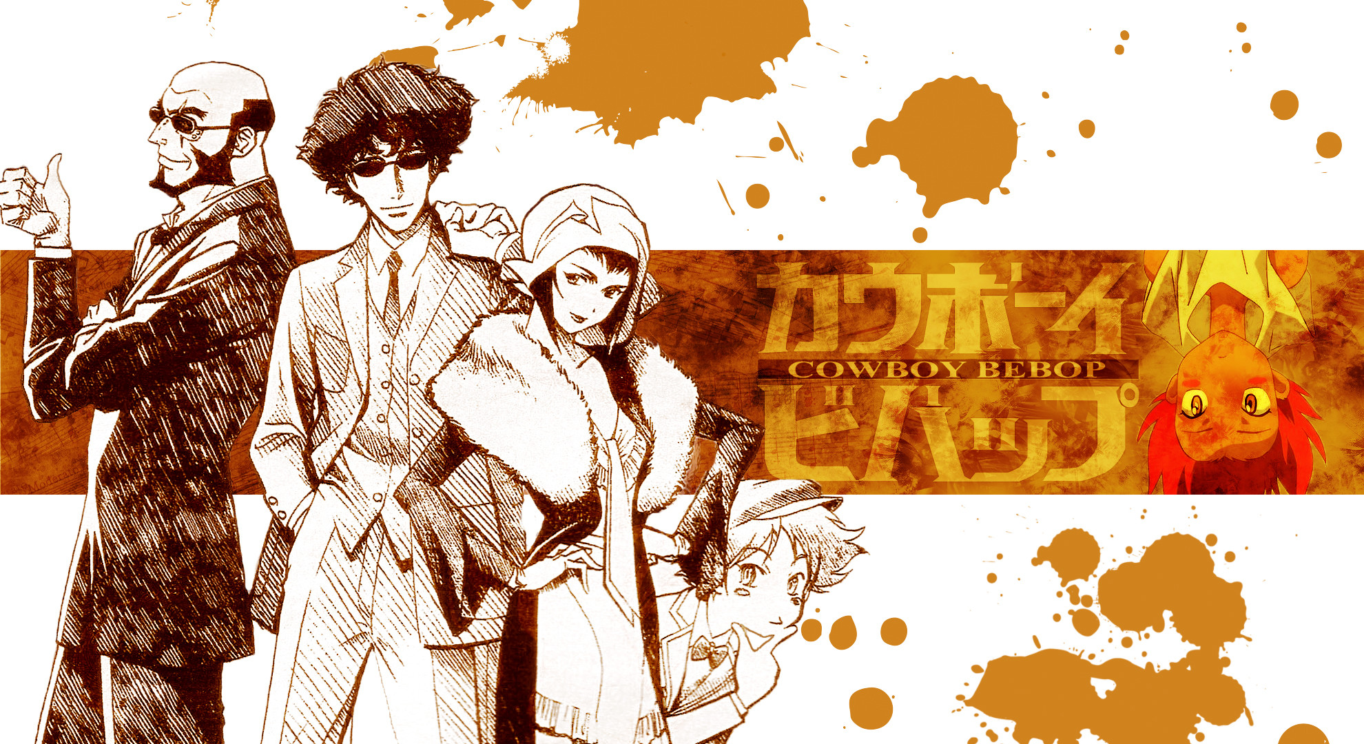 Jet Black, Spike Spiegel, Faye Valentine, Ed, Cowboy Bebop, Schizzo, sfondo Full HD per PC