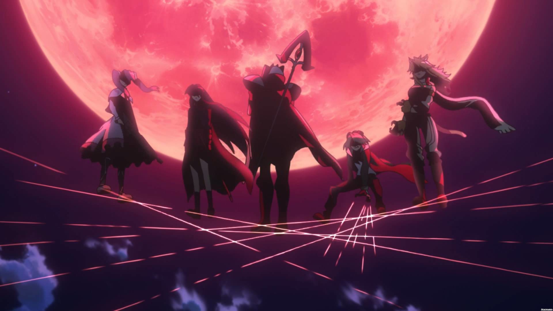 Night Raid, Akame ga Kill!, Luna rossa, Silhouette, Full HD, sfondo per PC