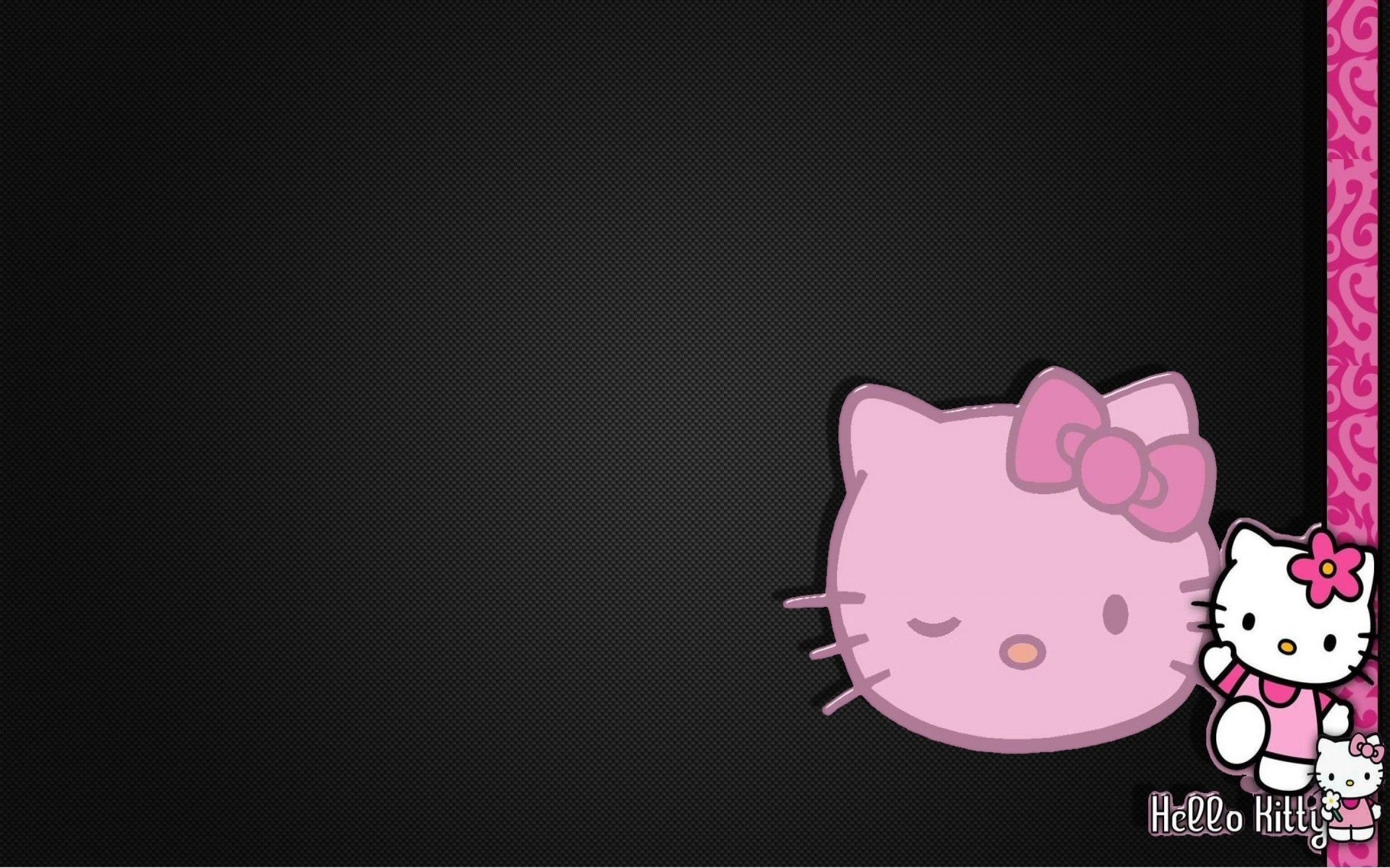 Hello Kitty, Sfondo nero, Occhiolino, Rosa, Minimalista, 2K, wallpaper desktop