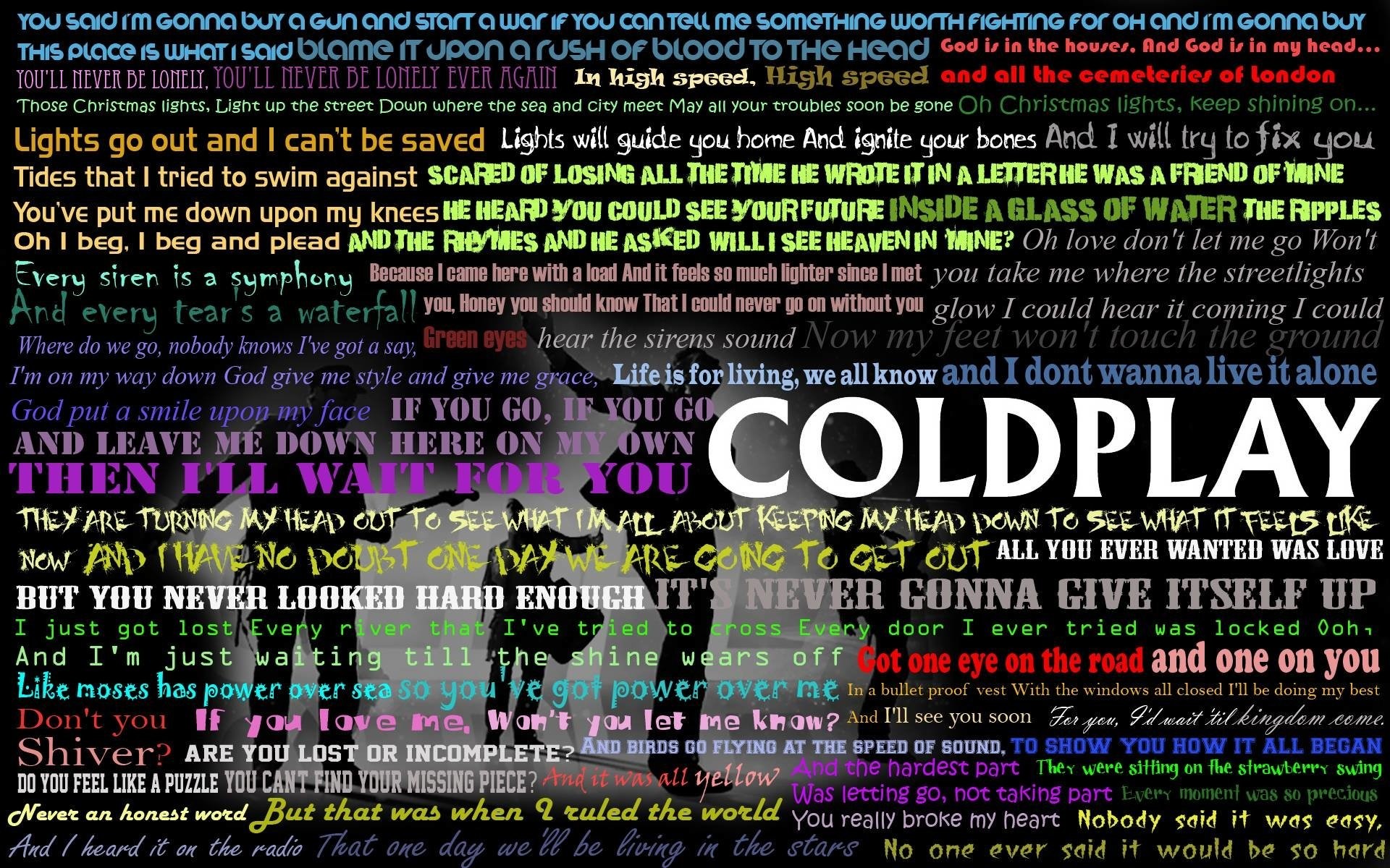 Coldplay, Testi, Tipografia, Sfondo nero, Colorato, 1920x1200, wallpaper desktop