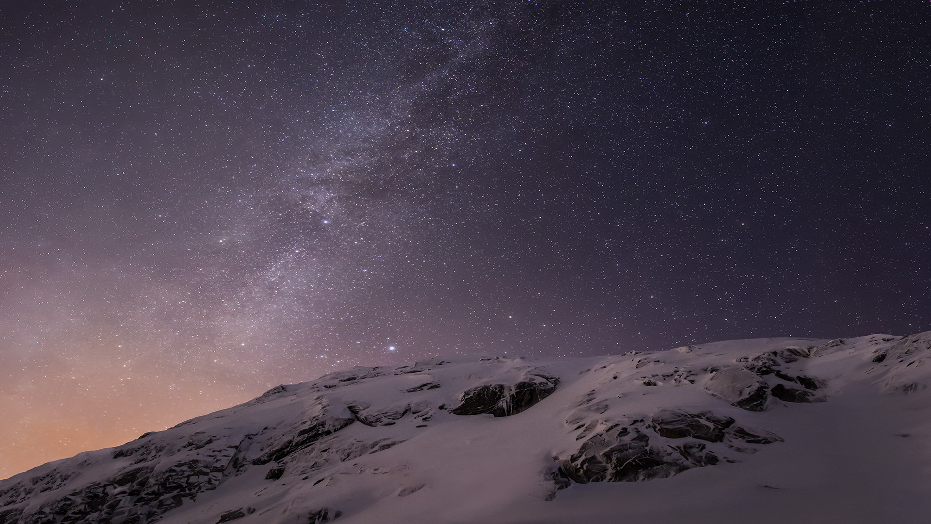 Montagne innevate, Via Lattea, Cielo stellato, OS X El Capitan, immagine di sfondo iPhone