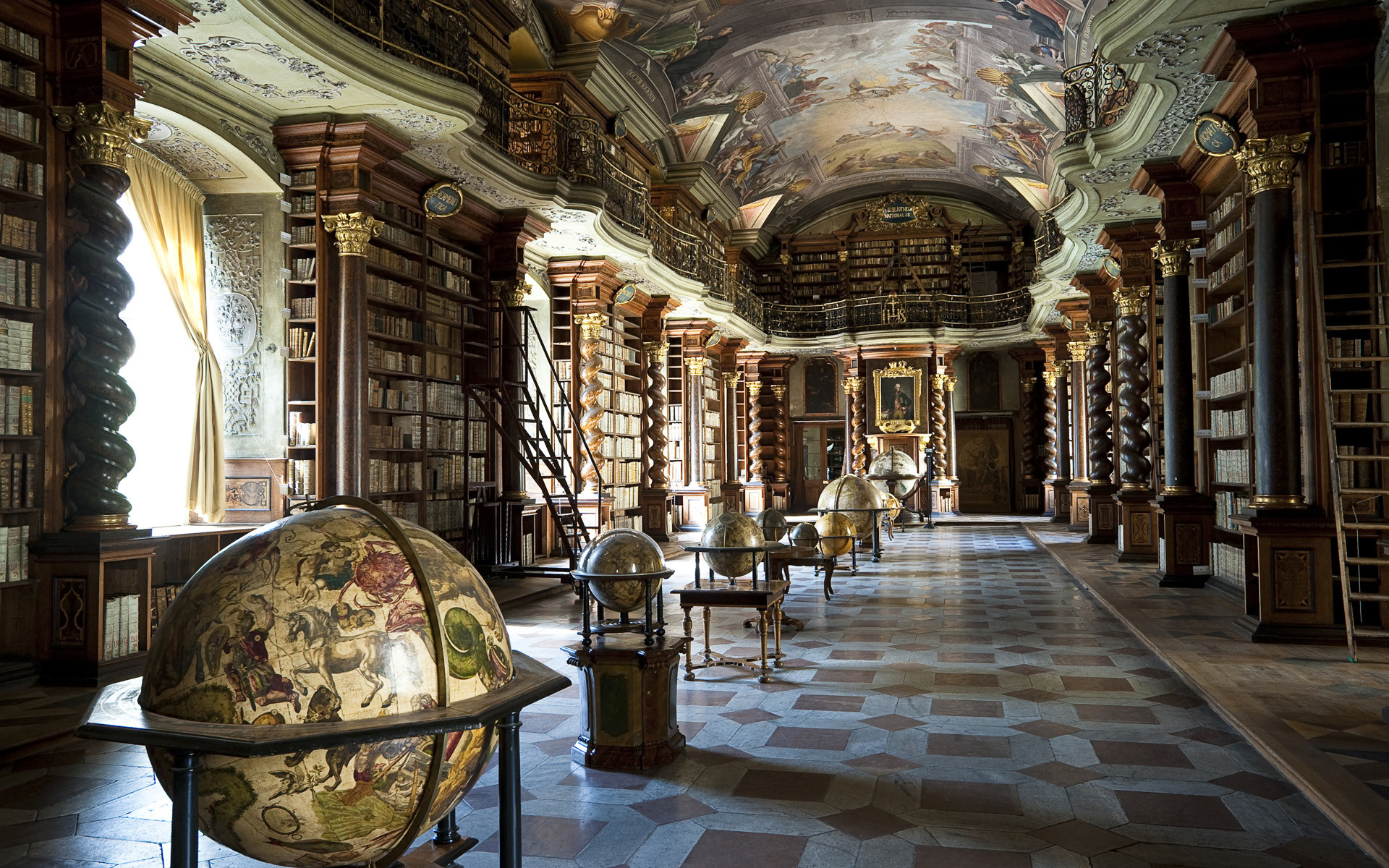Biblioteca Nazionale, Klementinum, Praga, Mappamondo, Barocco, 1920x1200, sfondo MacBook Pro