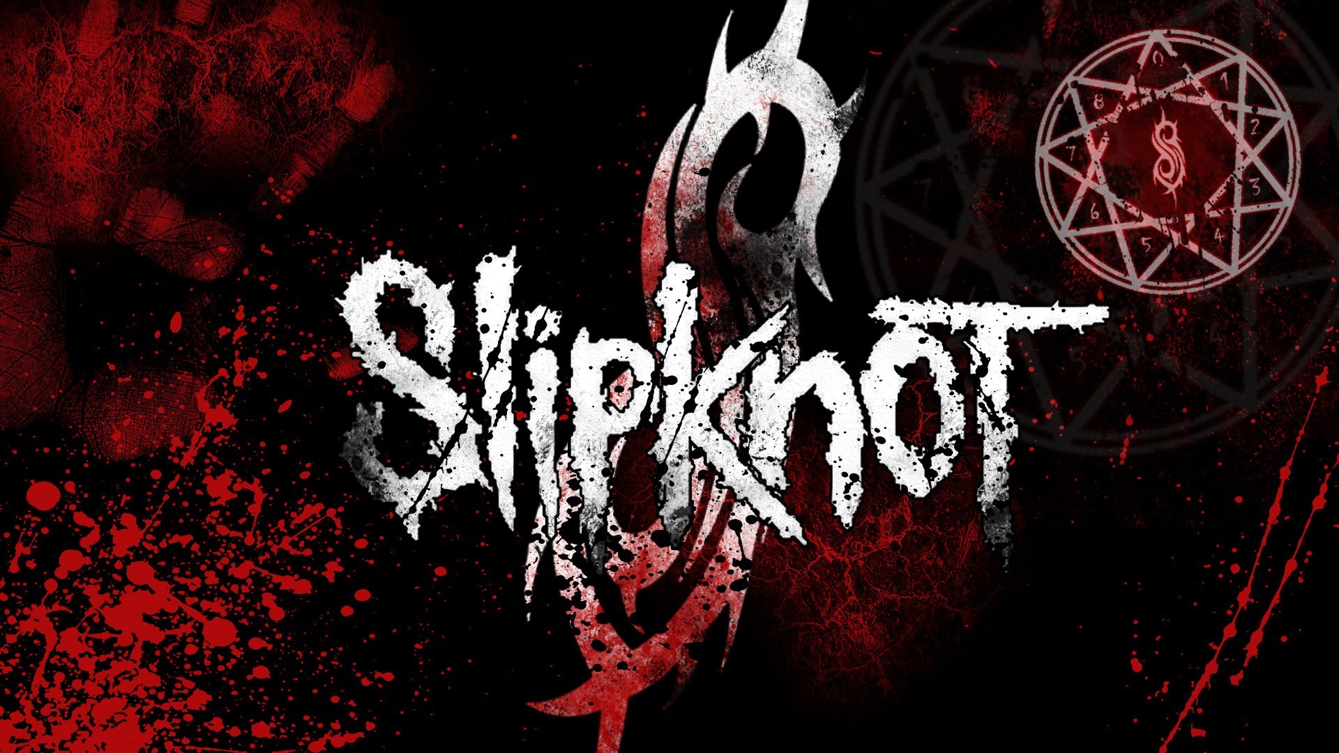 Slipknot, Logo, Nonagramma, Rosso, Sfondo nero, Full HD, wallpaper per portatile