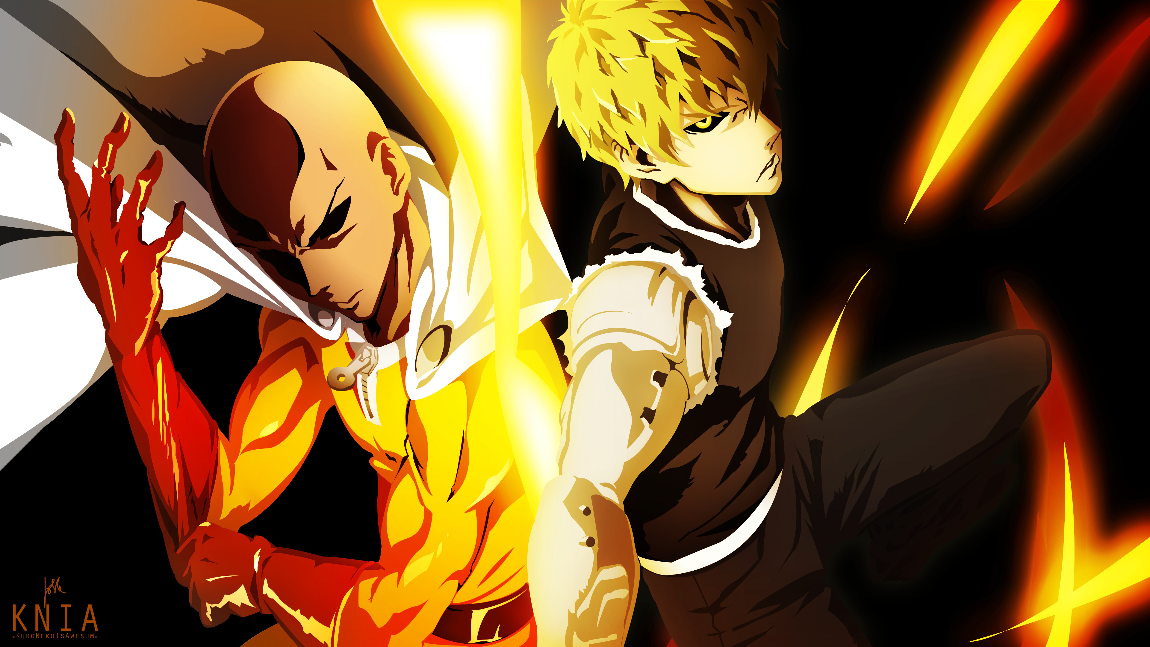 Saitama, Genos, One Punch Man, Fiamme, 3840x2160, immagine di sfondo