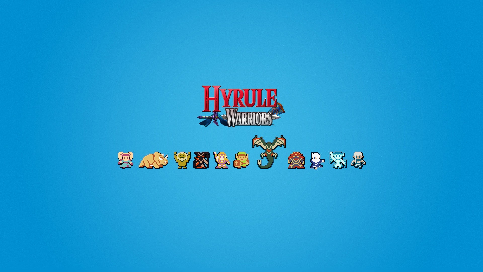 Hyrule Warriors, The Legend of Zelda, Sprite, Pixel art, Sfondo blu, wallpaper per portatile