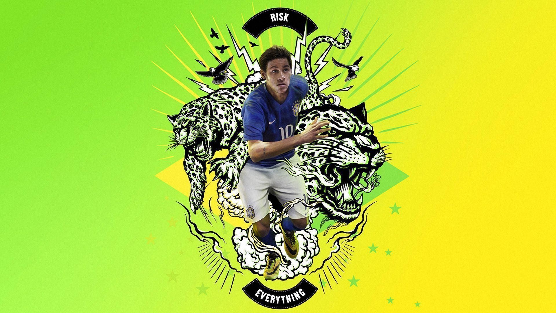 Neymar, Nike, Risk Everything, Giaguaro, Giallo e verde, 1920x1080, immagine di sfondo
