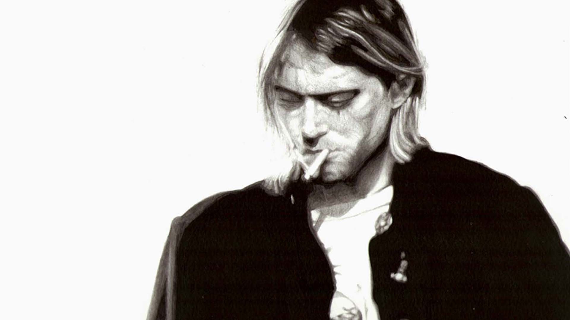 Kurt Cobain, Sigaretta, Sfondo bianco, Ritratto, Full HD, wallpaper desktop