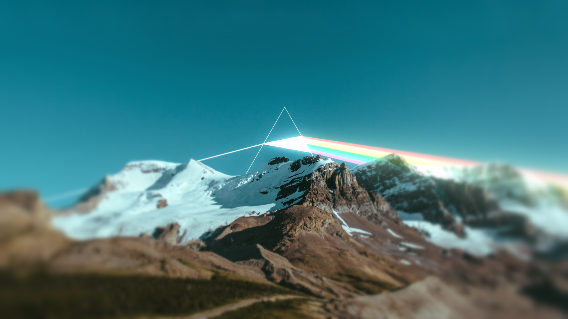 Pink Floyd, The Dark Side of the Moon, Prisma, Montagne innevate, Effetto tilt-shift, sfondo per PC