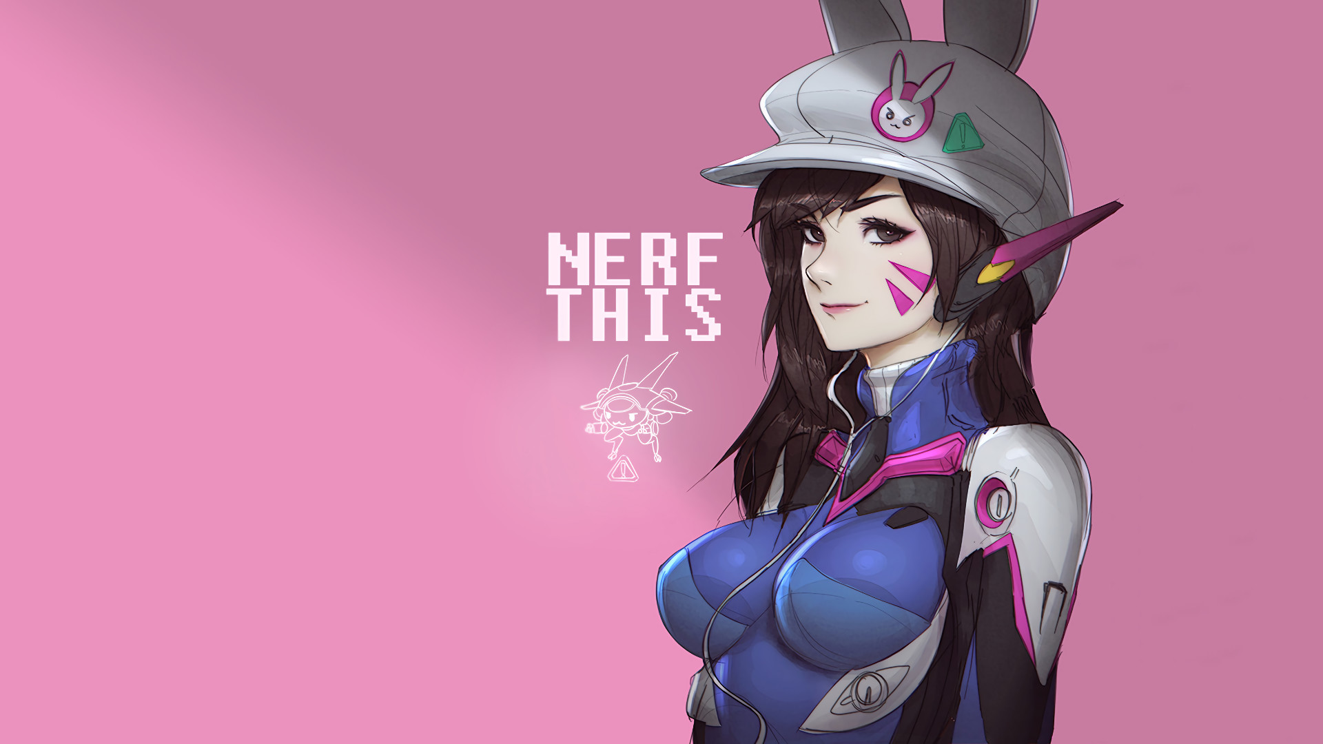 D.Va, Overwatch, Nerf This, Cappellino coniglio, Sfondo rosa, 16:9 Full HD, wallpaper widescreen