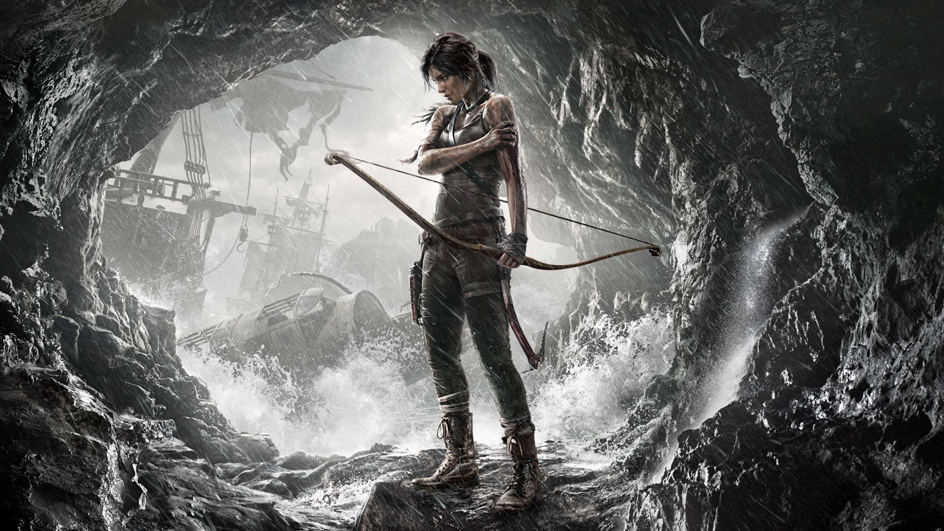 Tomb Raider, Lara Croft, Arco, Caverna, Videogioco, Full HD, sfondo per PC