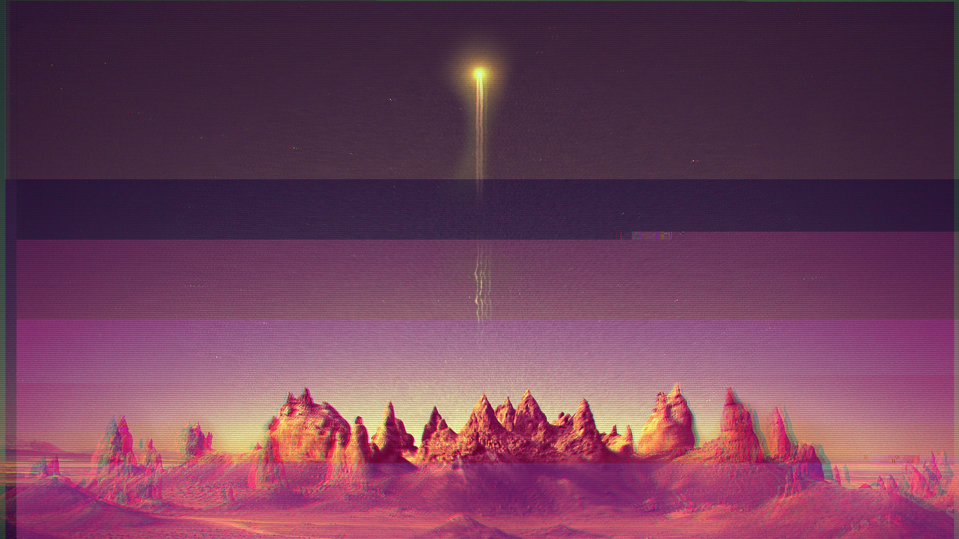 Vaporwave, Paesaggio desertico, Glitch, Rosa, Full HD, wallpaper per PC