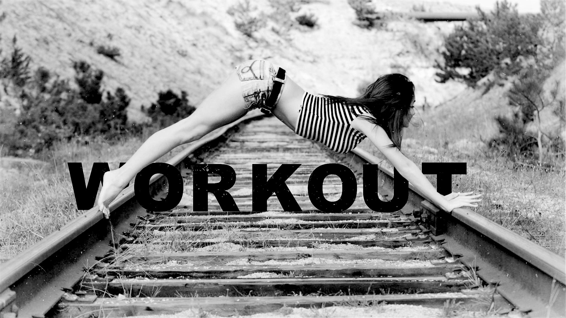 Workout, Binari, Fitness femminile, Bianco e nero, 1920x1080, immagine di sfondo