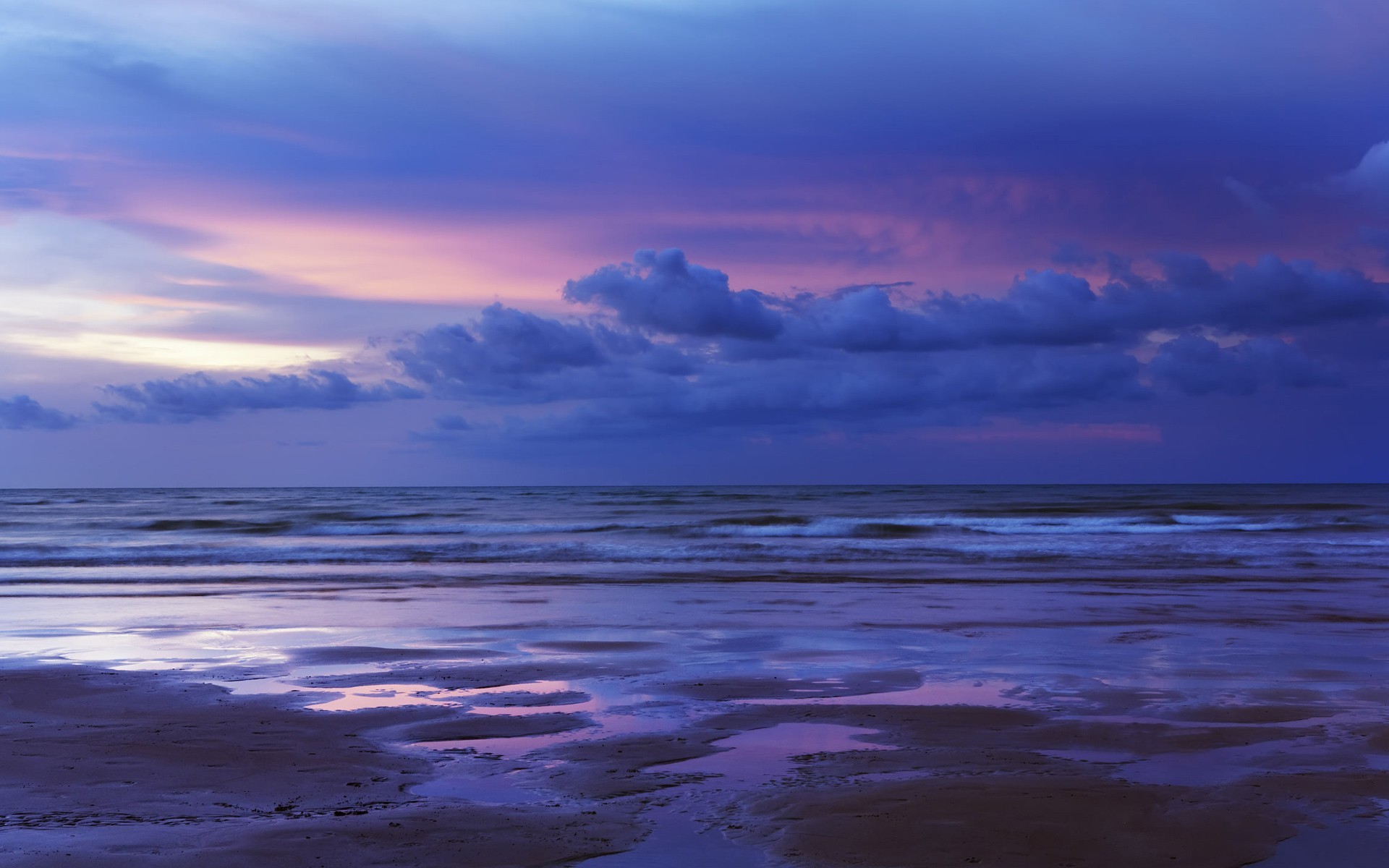 Mare, Spiaggia, Nuvole, Crepuscolo, Blu, 1920x1200, immagine di sfondo