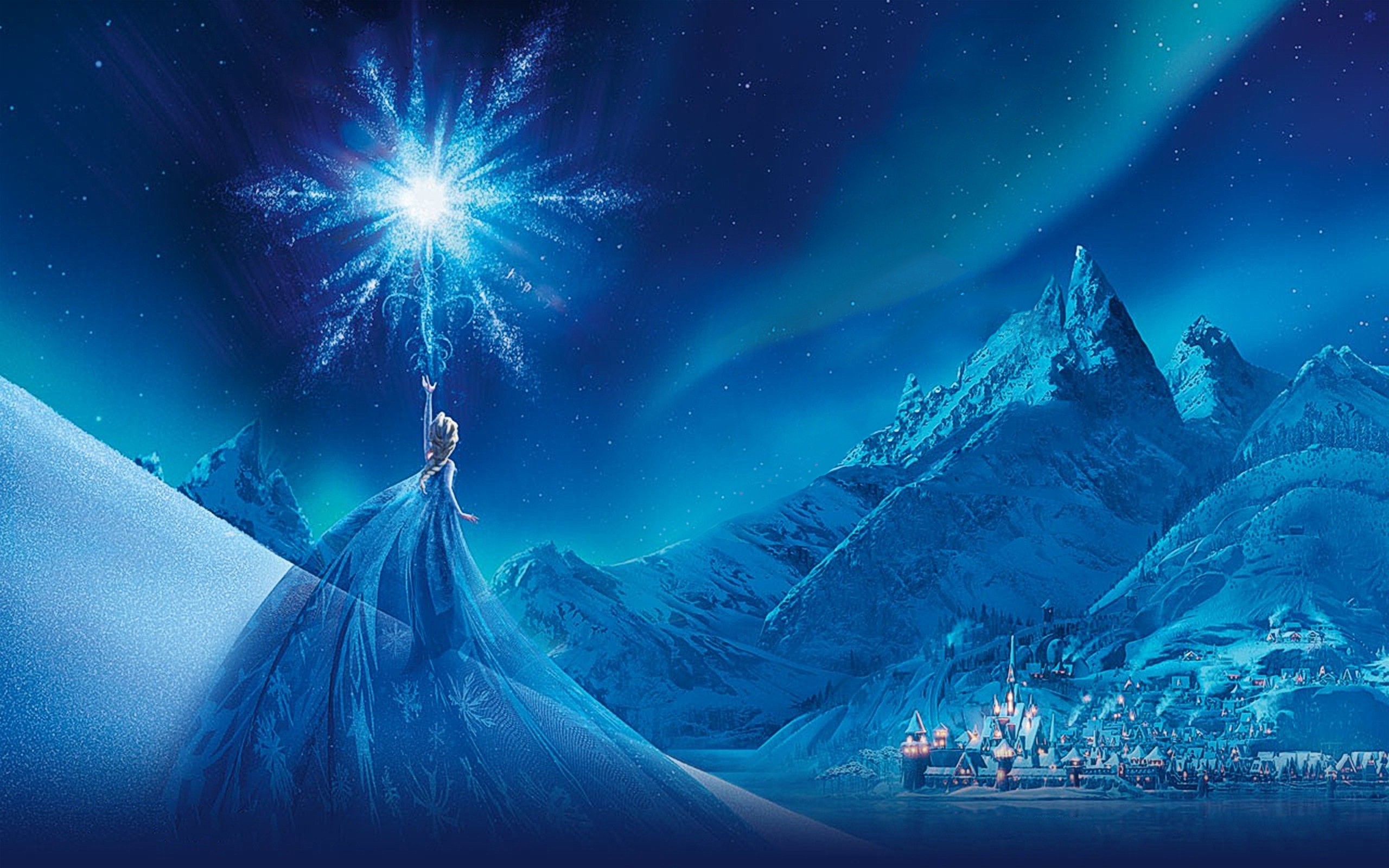 Elsa, Montagna del Nord, Aurora boreale, Fiocco di neve, 16:10 2K, wallpaper widescreen