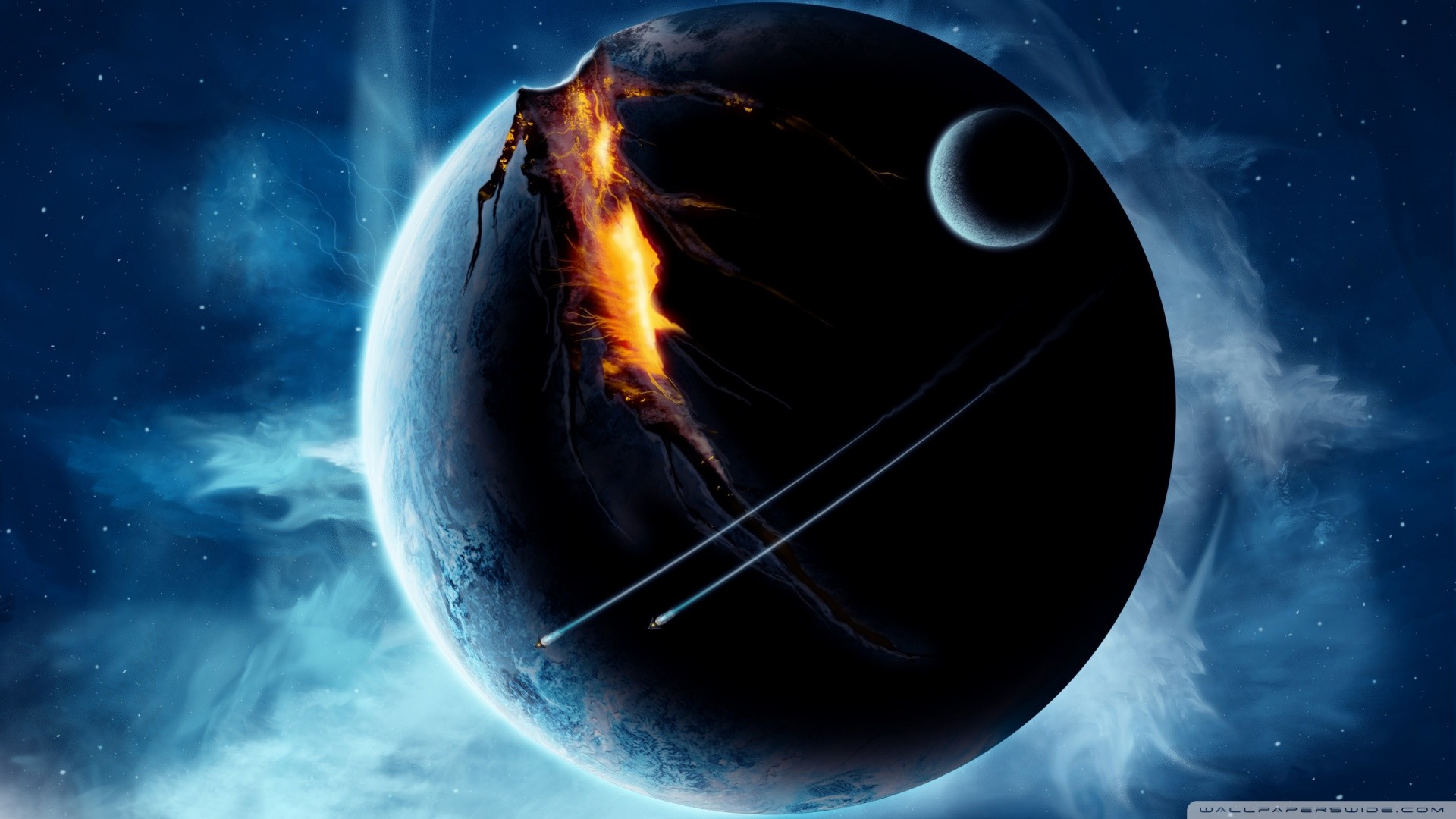Pianeta, Luna, Impatto, Blu, Full HD, wallpaper per PC