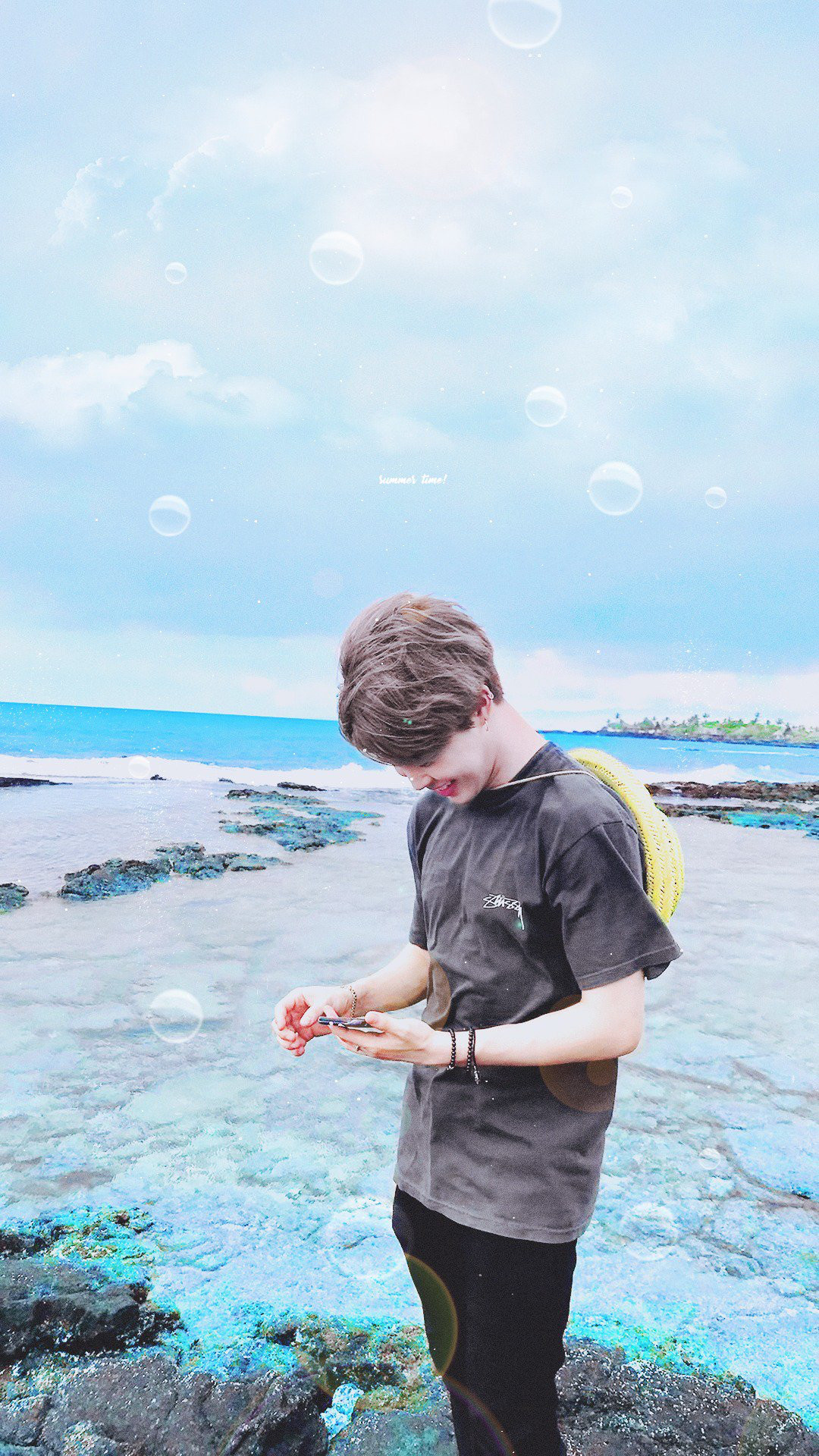 BTS, Scogliera, Mare, Azzurro, Full HD, sfondo verticale per cellulare