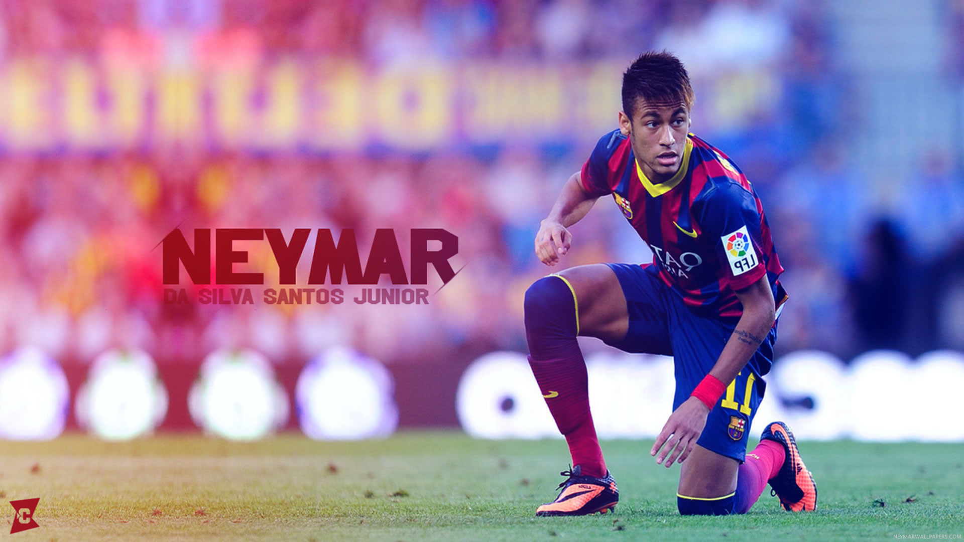 Neymar, Neymar da Silva Santos Júnior, FC Barcelona, In ginocchio, sfondo widescreen Full HD