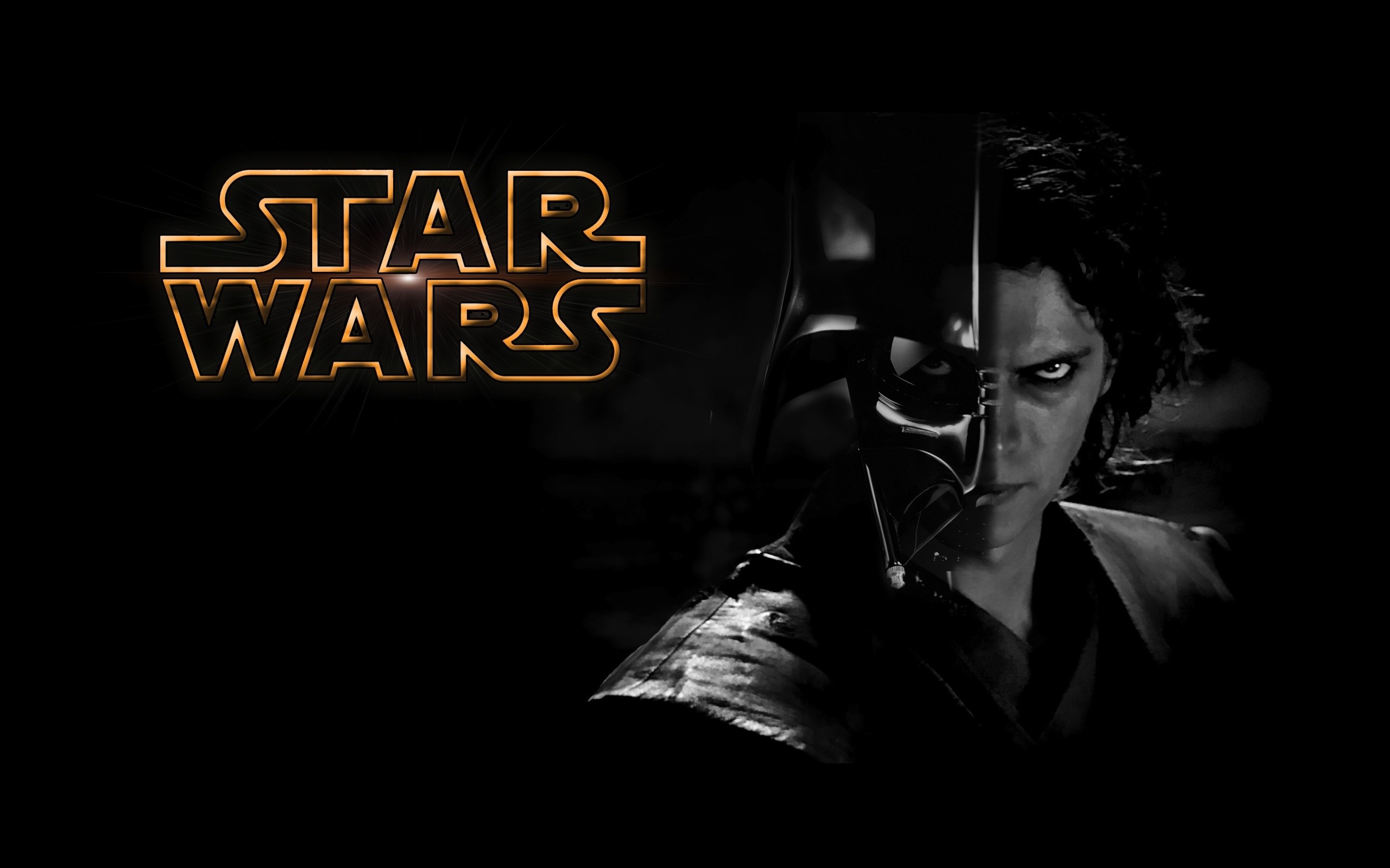 Anakin Skywalker, Darth Vader, Logo Star Wars, Mezzo volto, Sfondo nero, wallpaper 2560x1600