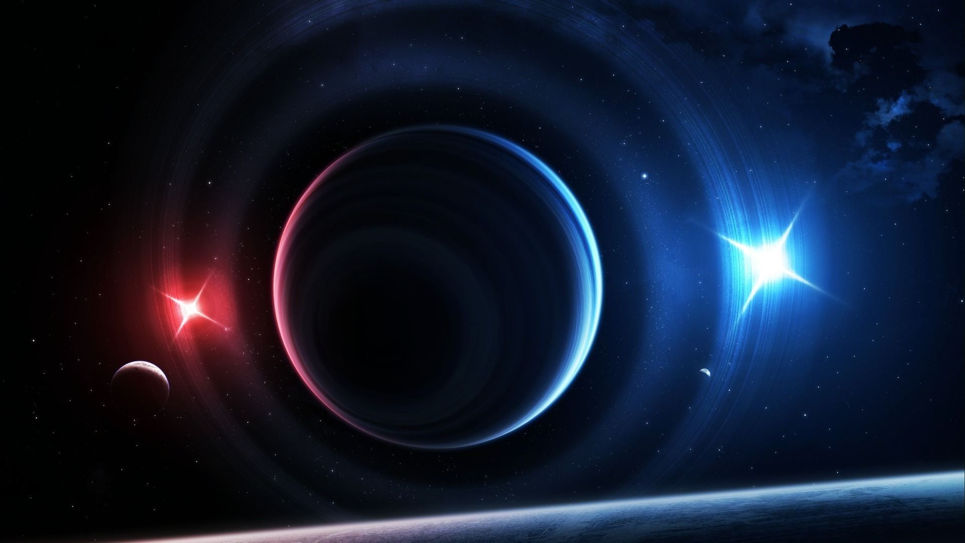 Pianeta, Eclissi, Stelle, Blu, 1920x1080, sfondo per PC