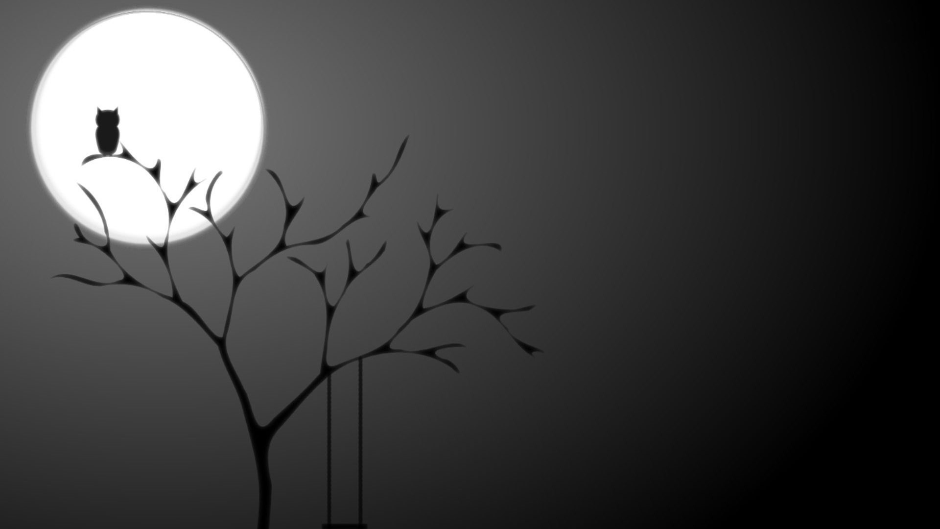 Gufo, Luna piena, Albero spoglio, Silhouette, Full HD, sfondo per PC e portatile
