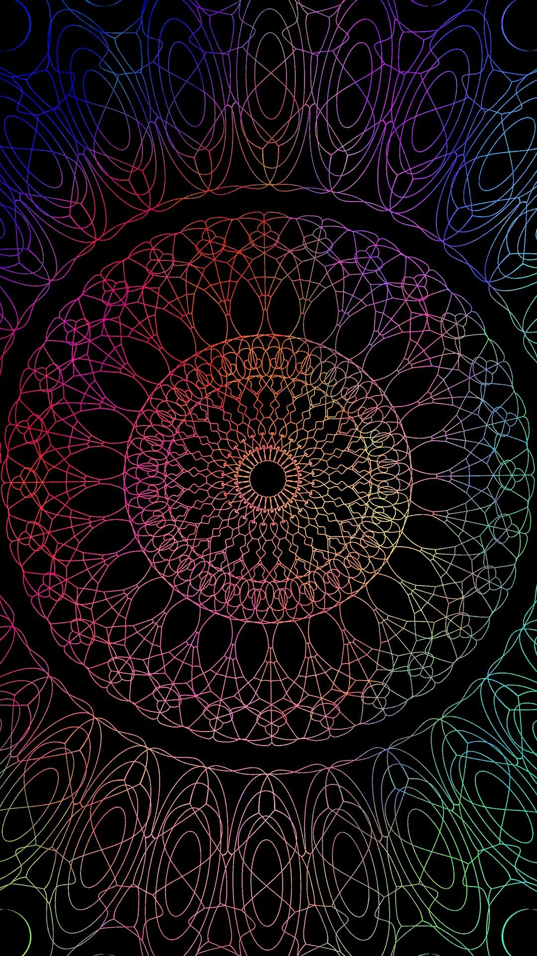 Mandala, Arcobaleno, Sfondo nero, Verticale, 1080x1920, schermata di blocco iPhone
