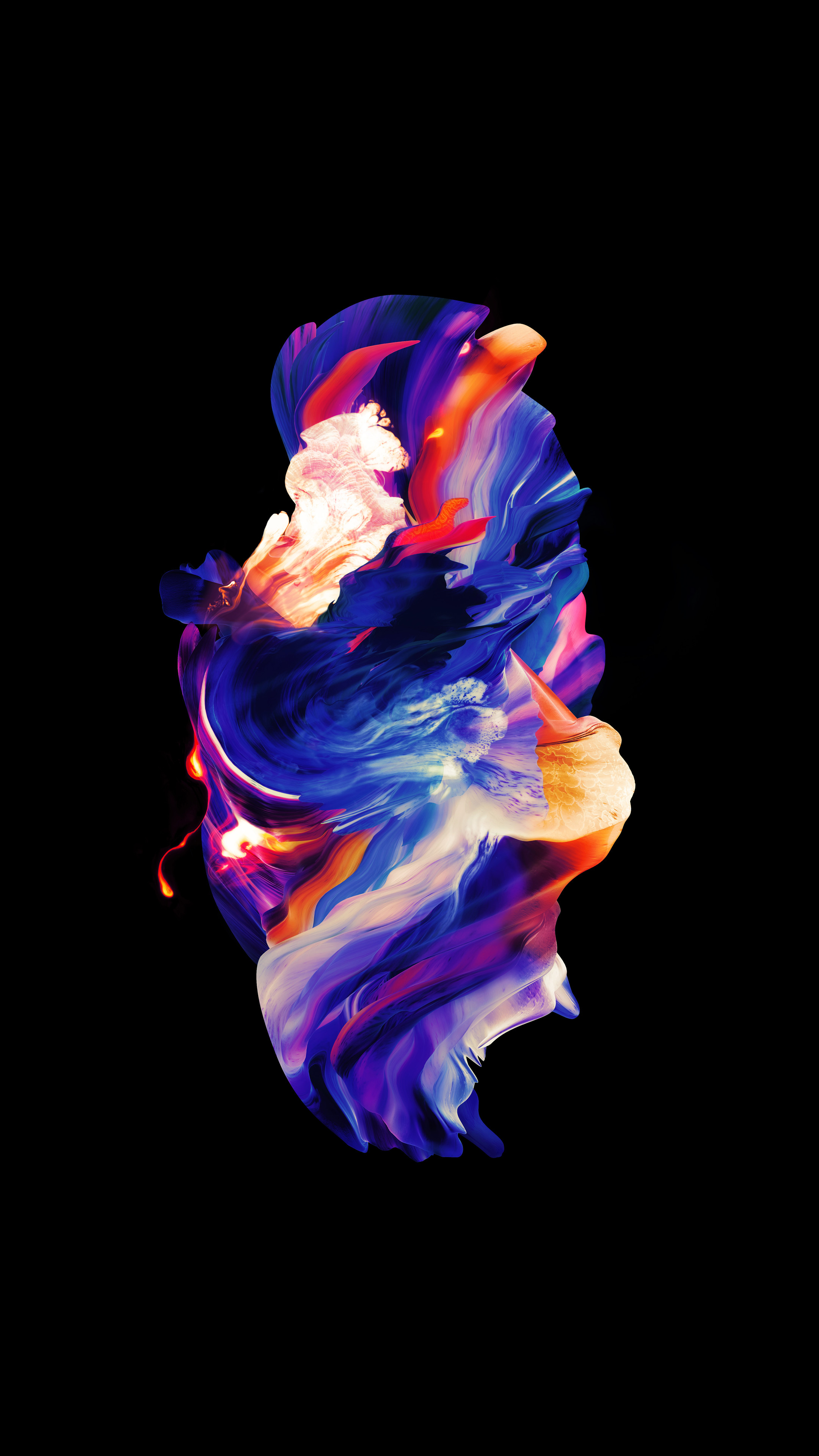 OnePlus 5, Astratto, Pennellate, Sfondo nero, QHD+, wallpaper per smartphone