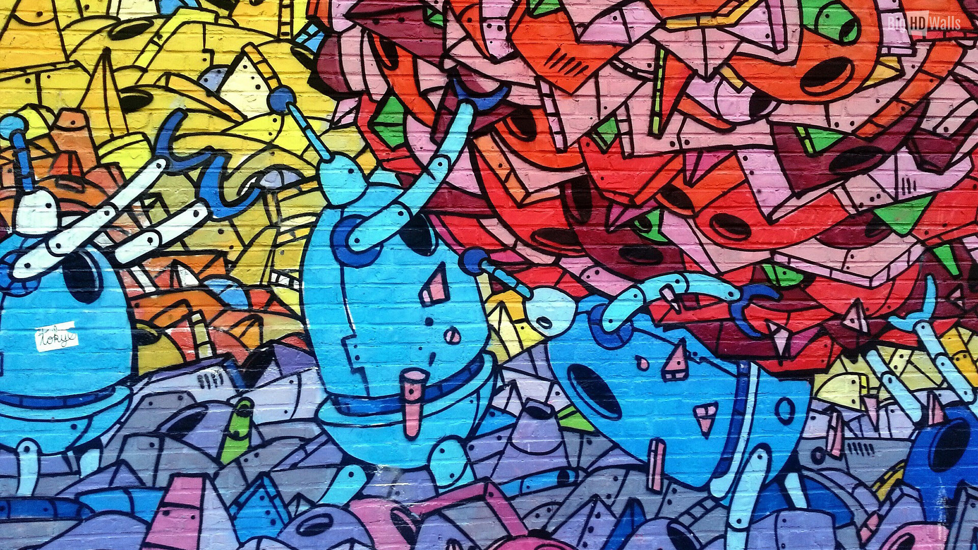 Graffiti, Personaggi, Murale colorato, Full HD, sfondo per portatile