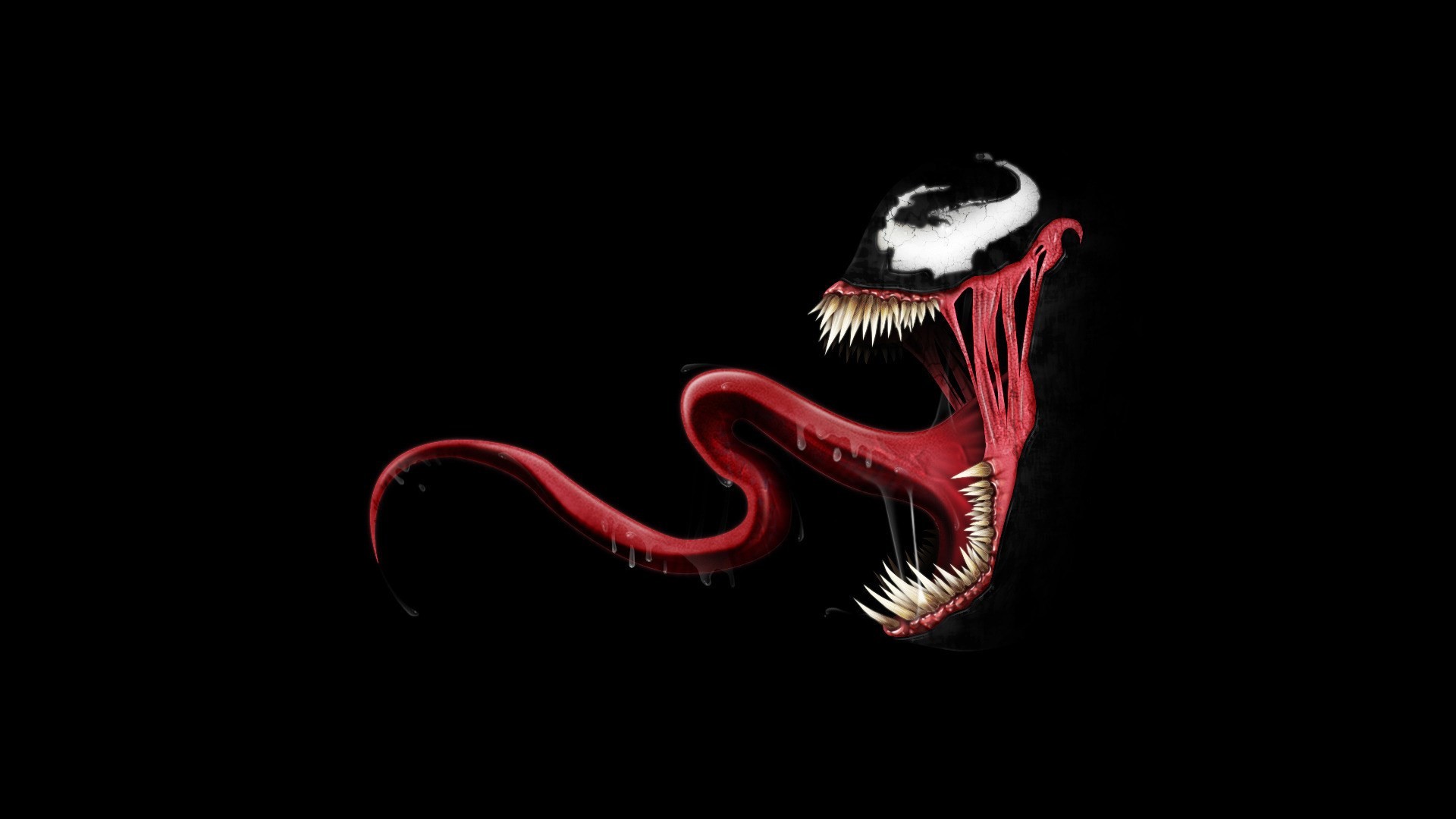 Venom, Lingua, Sfondo nero, Minimalismo, Full HD, wallpaper per portatile