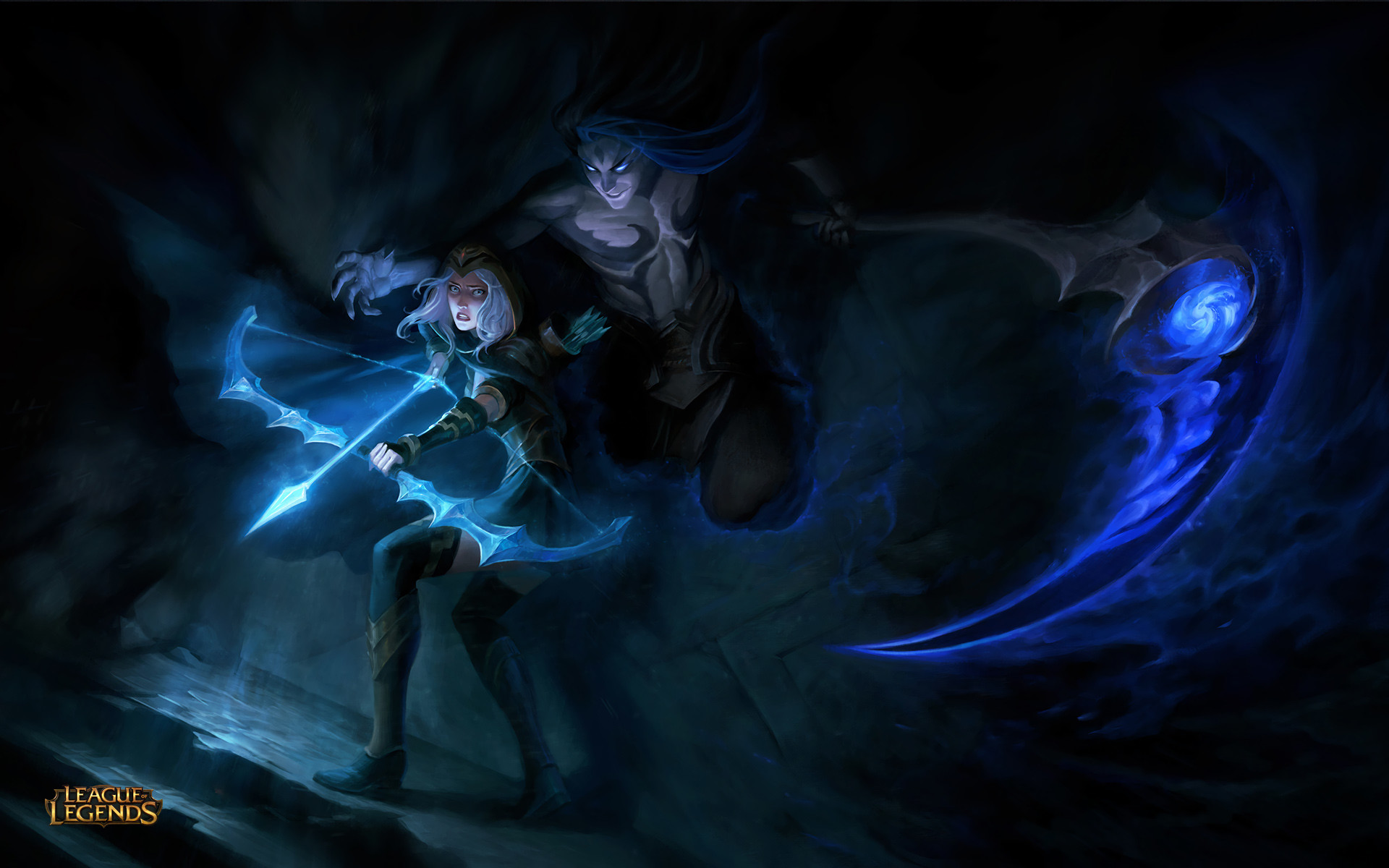 Ashe, Kindred, League of Legends, Blu, Toni scuri, 1920x1200, immagine di sfondo