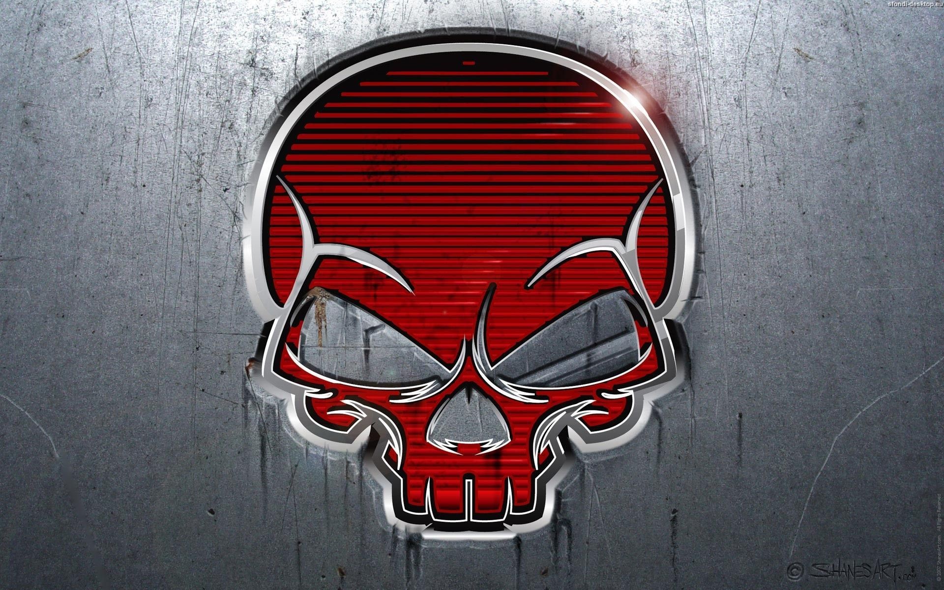 Teschio rosso, Logo, Metallo, Grigio, 1920x1200, sfondo per PC