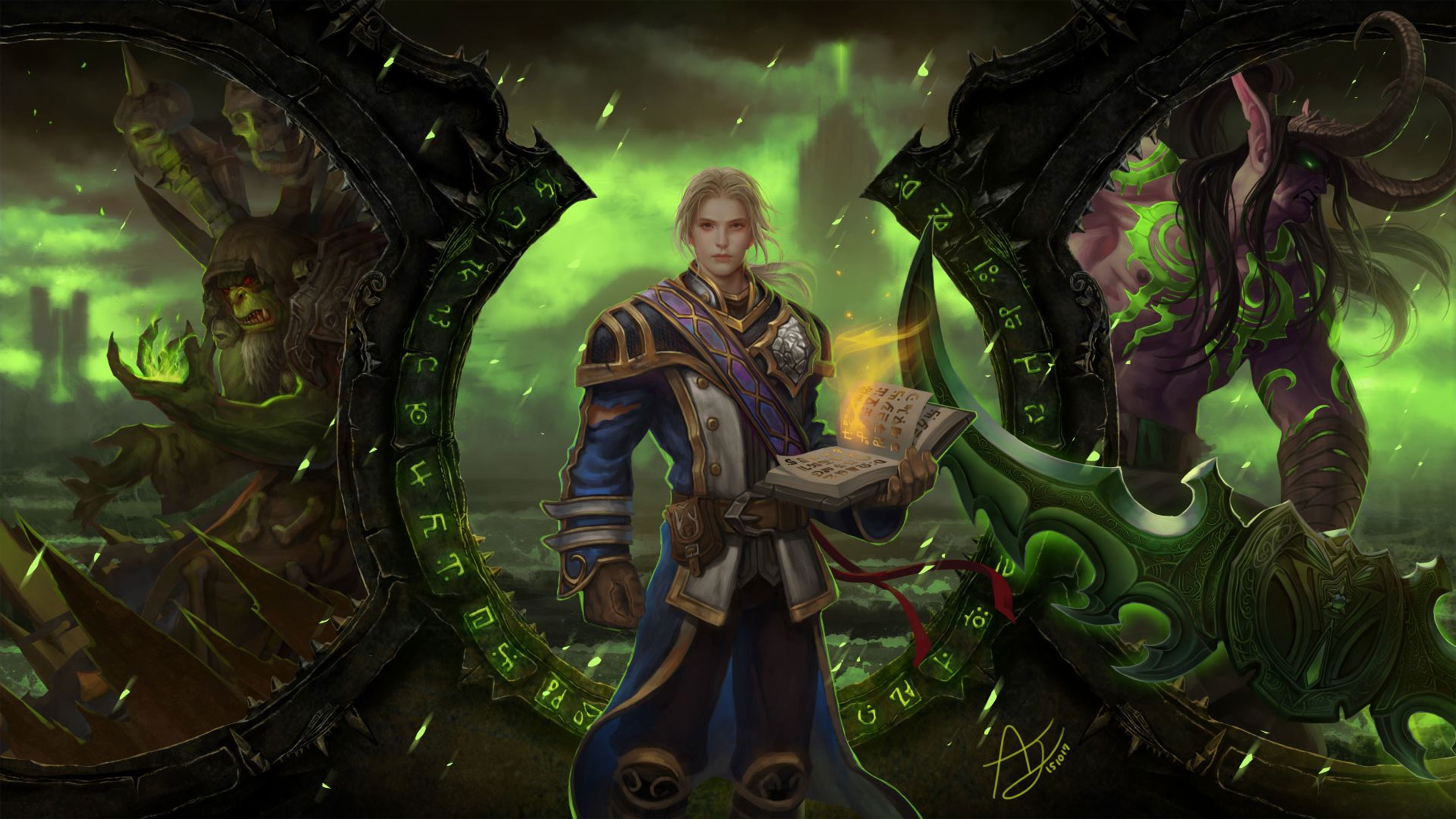 Khadgar, World of Warcraft: Legion, World of Warcraft, Portale oscuro, Verde, sfondo 4K