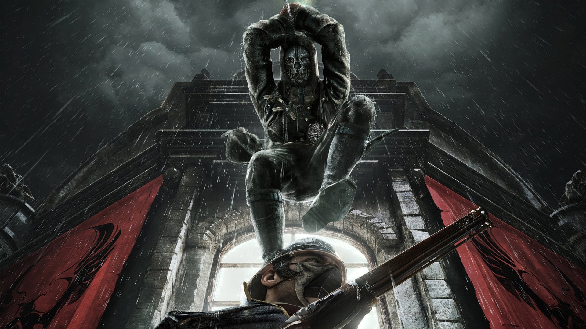 Corvo Attano, Dishonored, Assassinio, Pioggia, 1920x1080, sfondo per PC
