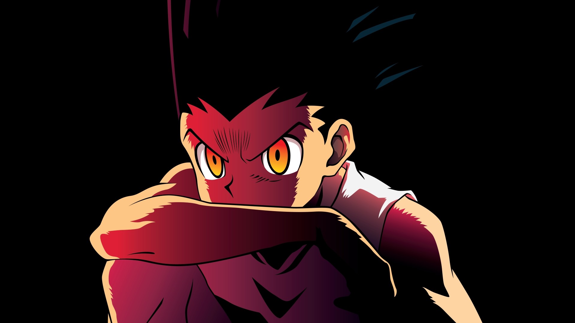 Gon Freecss, Hunter x Hunter, Sguardo intenso, Sfondo nero, Full HD, wallpaper desktop