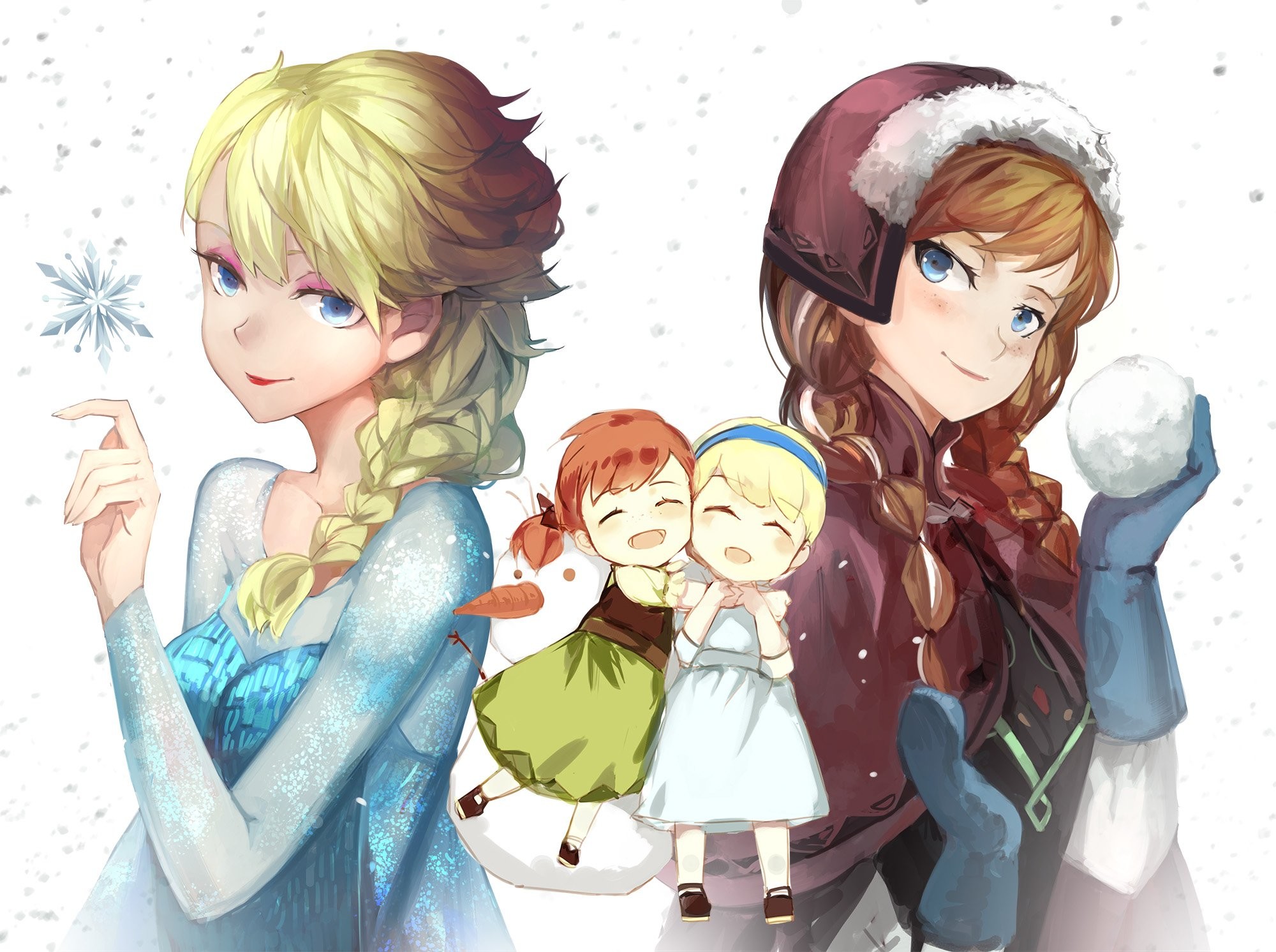 Elsa, Anna, Frozen - Il regno di ghiaccio, Fan art, Stile anime, Infanzia, sfondo Full HD per tablet