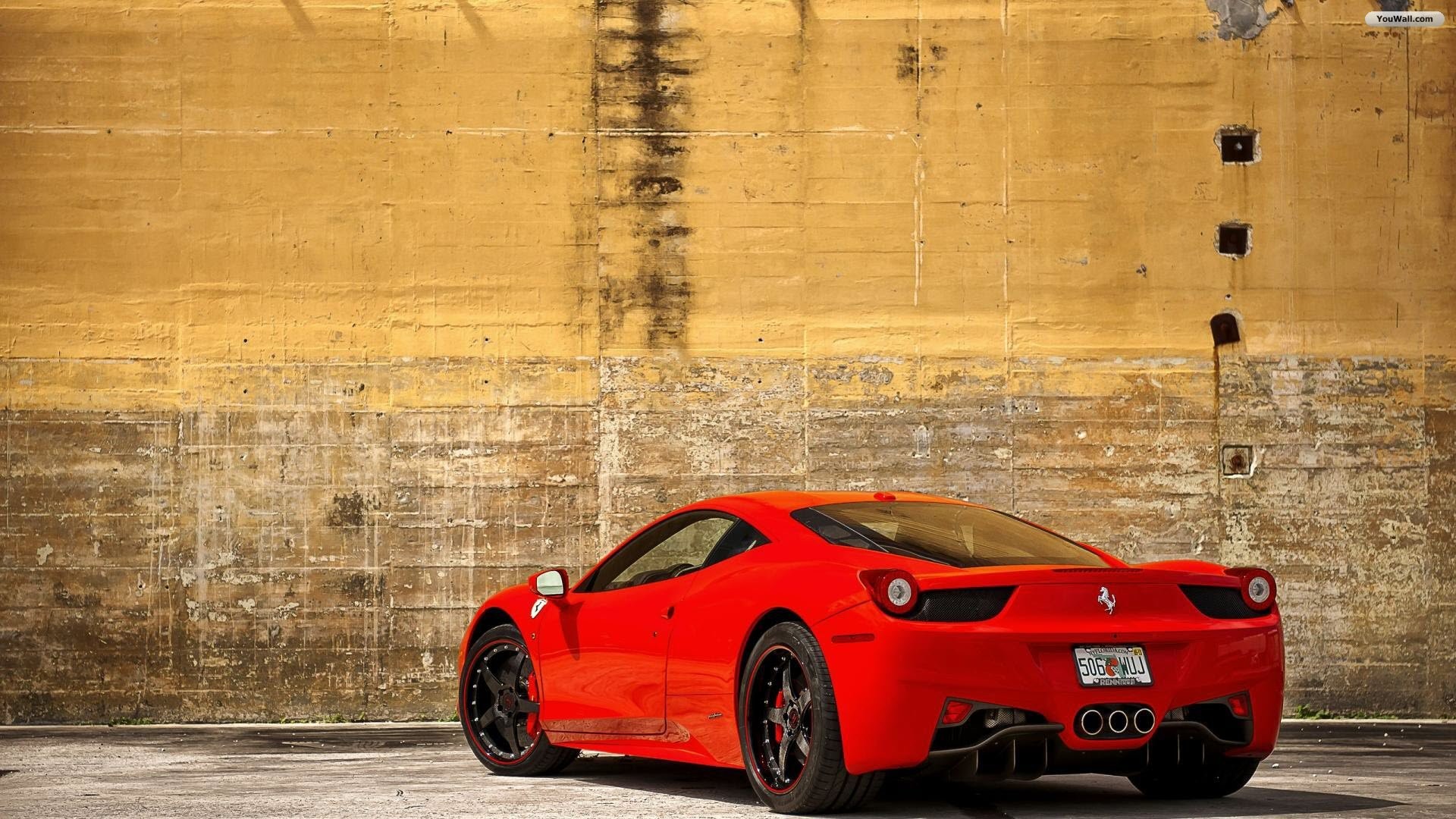 Ferrari 458 Italia, Ferrari, Vista posteriore, Rosso, 16:9 Full HD, wallpaper widescreen