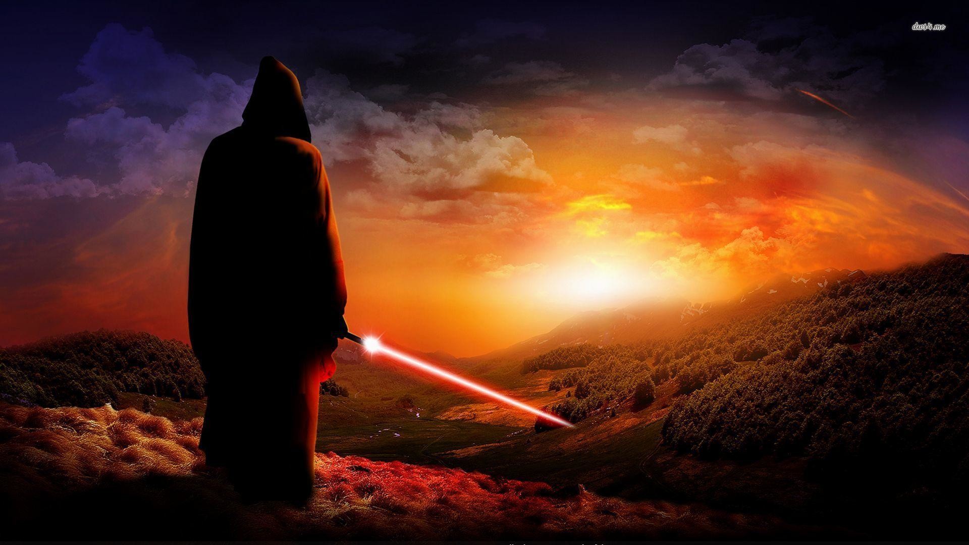 Sith, Spada laser rossa, Tramonto, Star Wars, Full HD, sfondo desktop