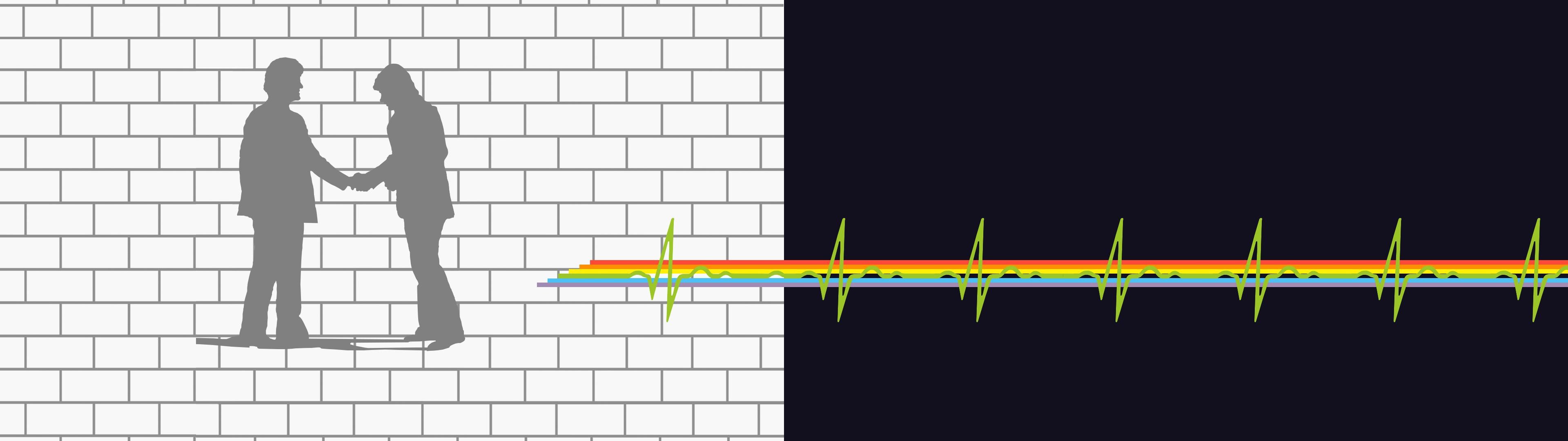 Pink Floyd, The Wall, Wish You Were Here, Stretta di mano, The Dark Side of the Moon, Battito cardiaco, doppio schermo