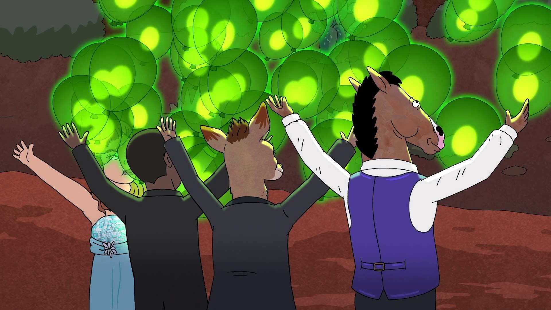BoJack Horseman, Festa, Palloncini verdi, Full HD, sfondo Windows 11