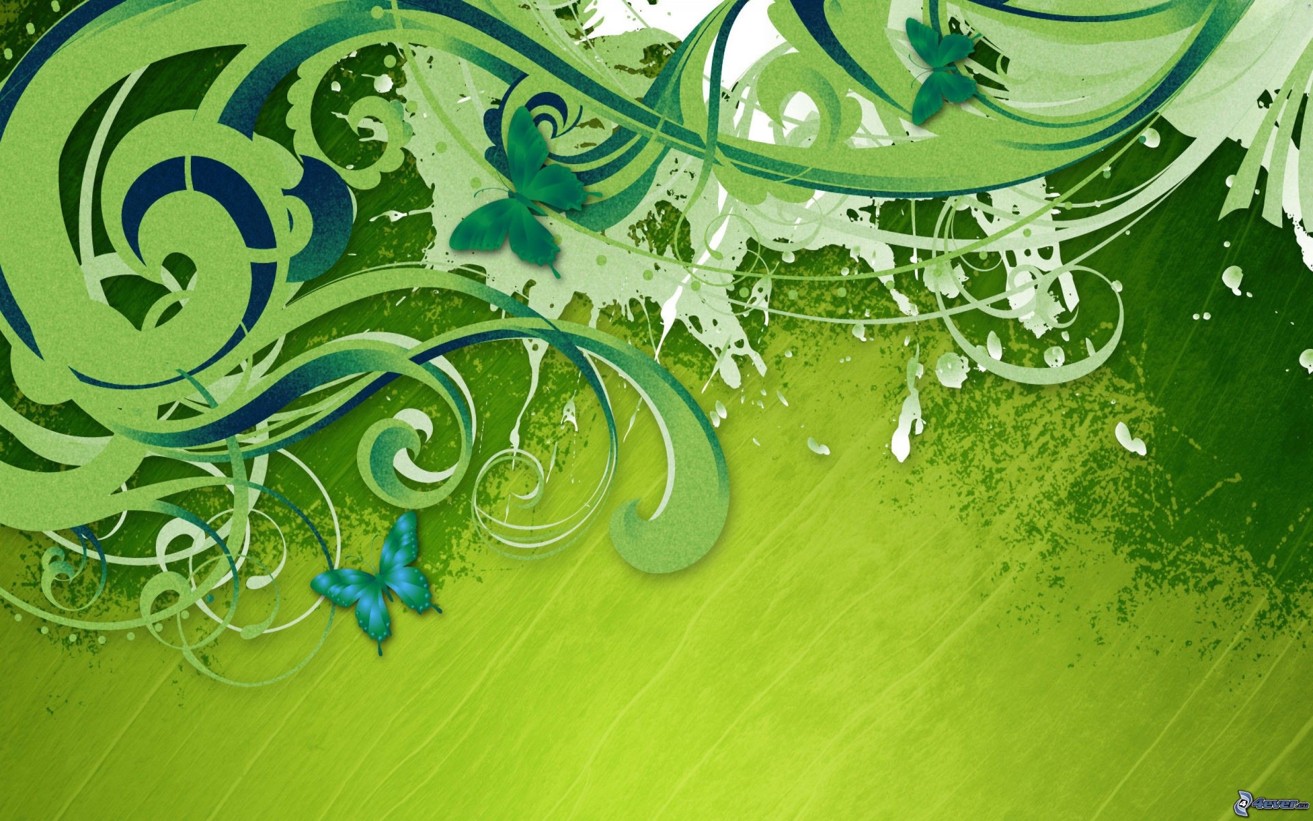 Motivo floreale, Farfalle, Riccioli, Verde, 2560x1600, sfondo MacBook Pro