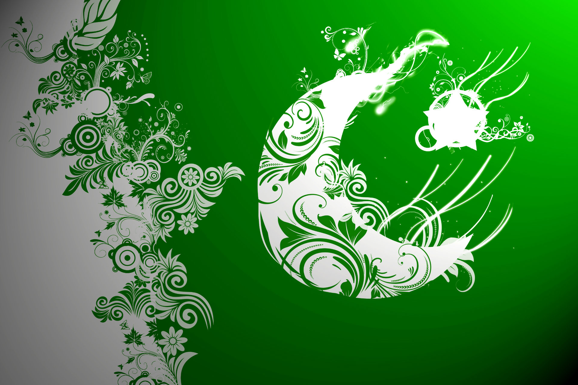 Ornamenti floreali, Verde, Arte vettoriale, Astratto, Full HD, sfondo per PC e portatile