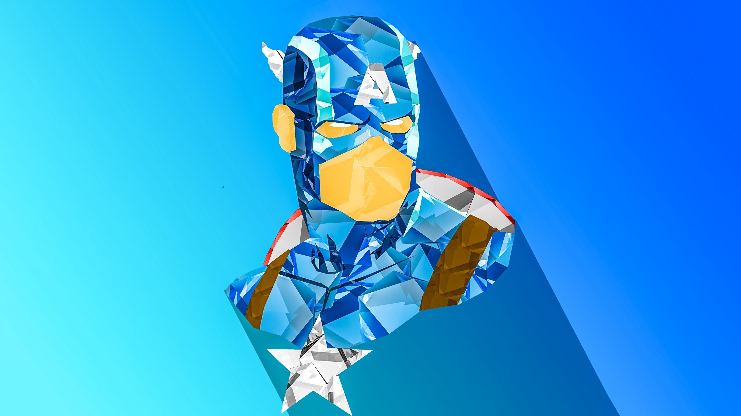 Capitan America, Low poly, Sfondo azzurro, 16:9 2K, wallpaper widescreen