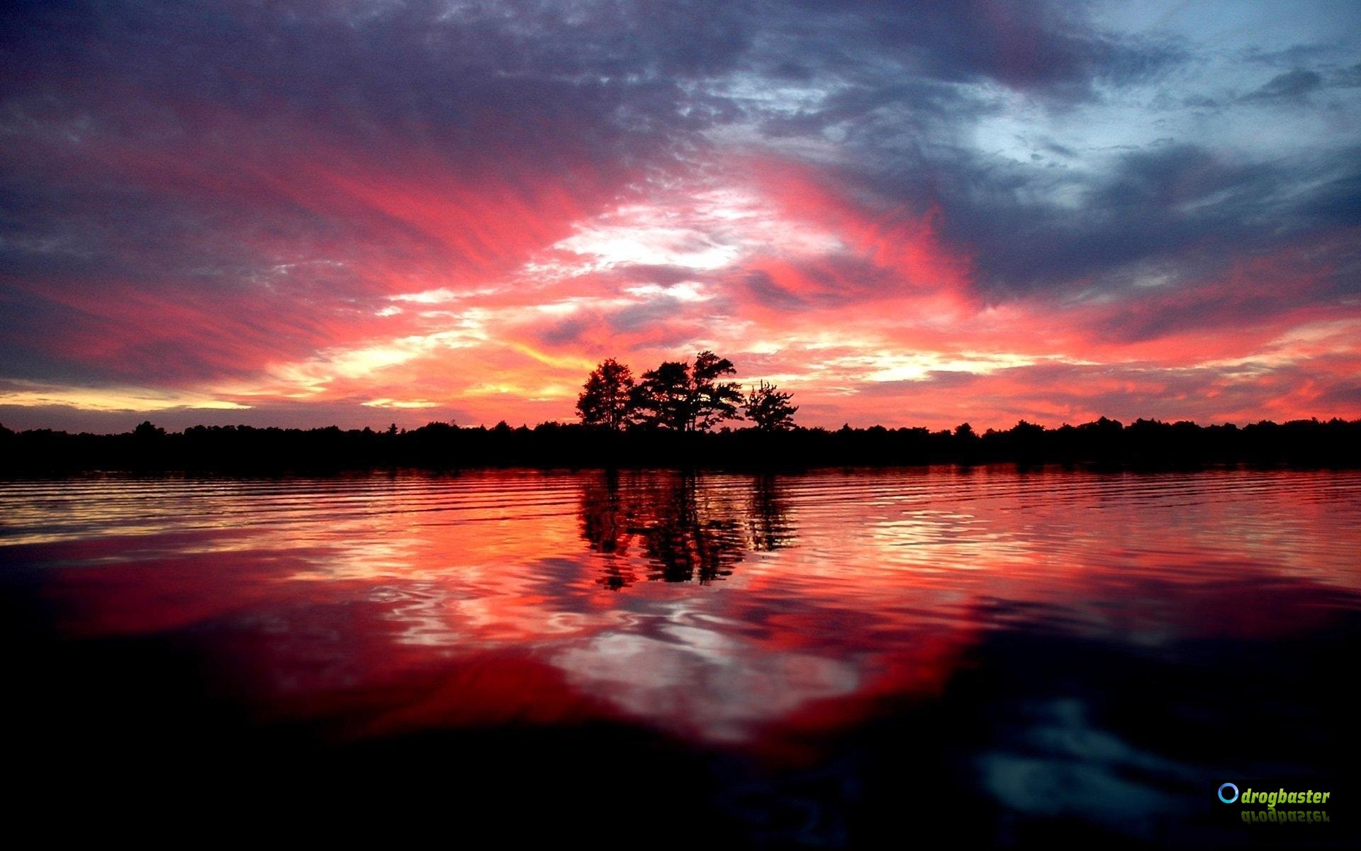 Tramonto, Lago, Riflesso, Cielo rosso, 1920x1200, wallpaper desktop
